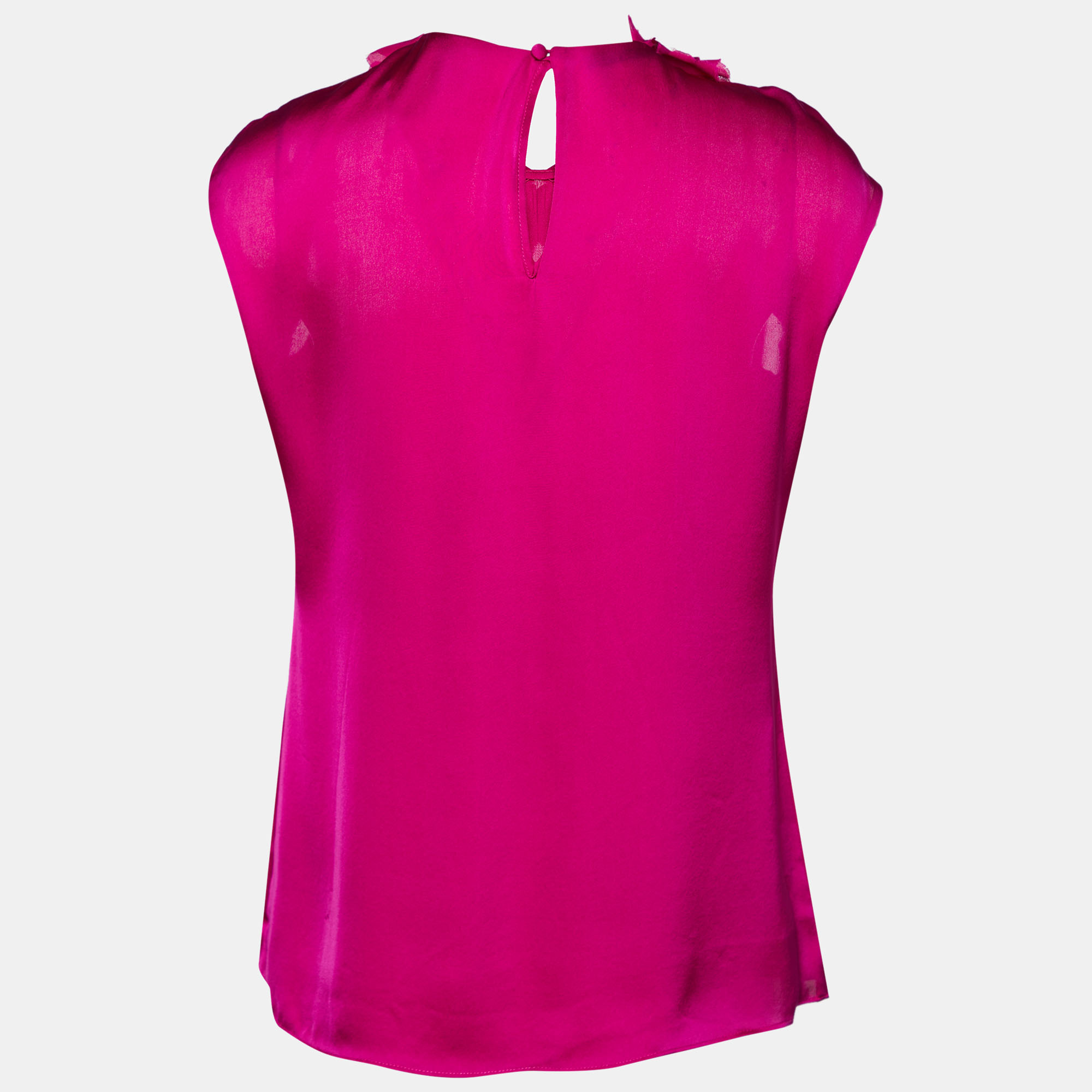 

CH Carolina Herrera Pink Silk Floral Applique Neck Sleeveless Top