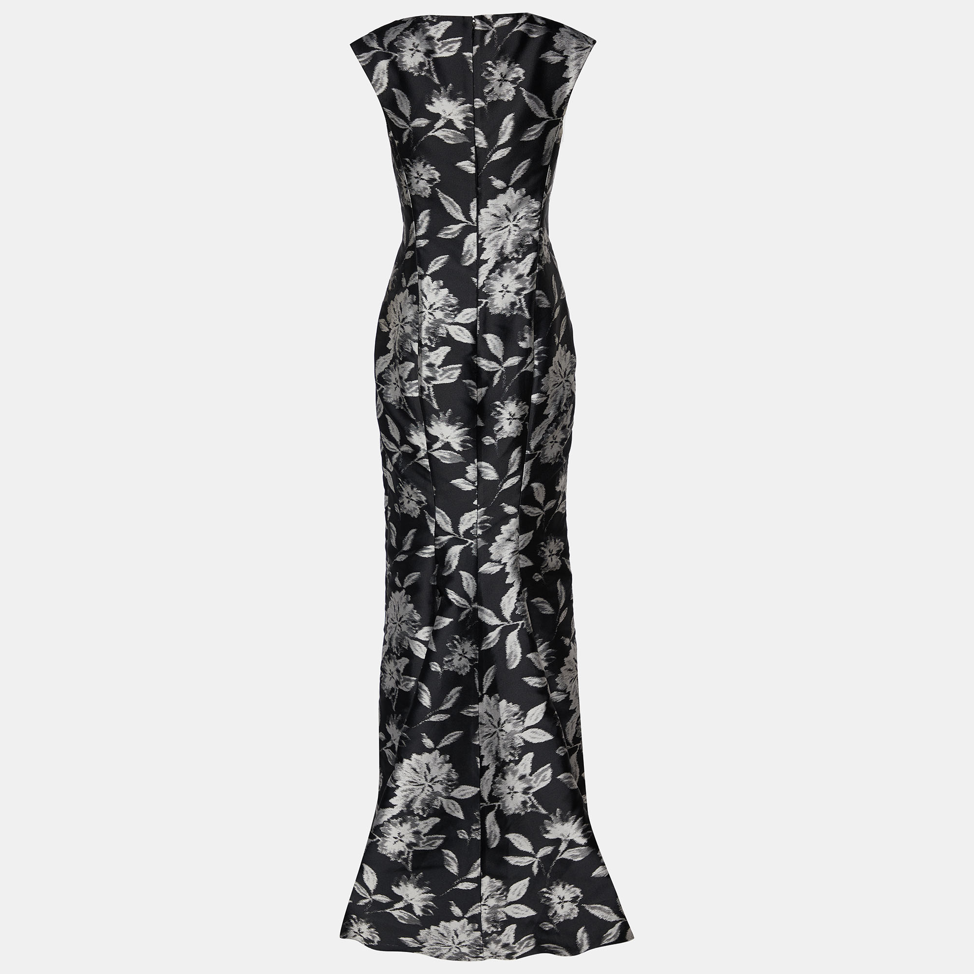 

CH Carolina Herrera Black Floral Jacquard Fitted Trail Detail Gown