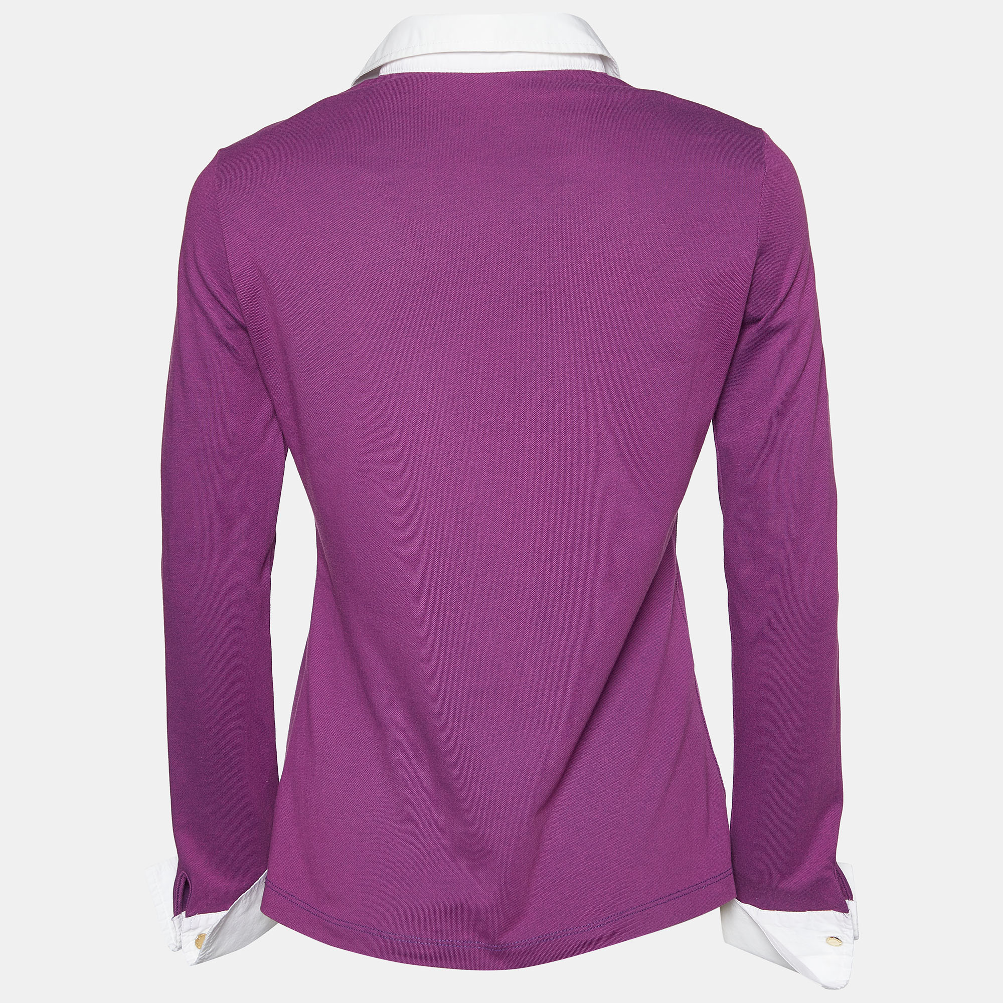 

CH Carolina Herrera Purple Cotton Pique Contrast Detail Polo T-Shirt