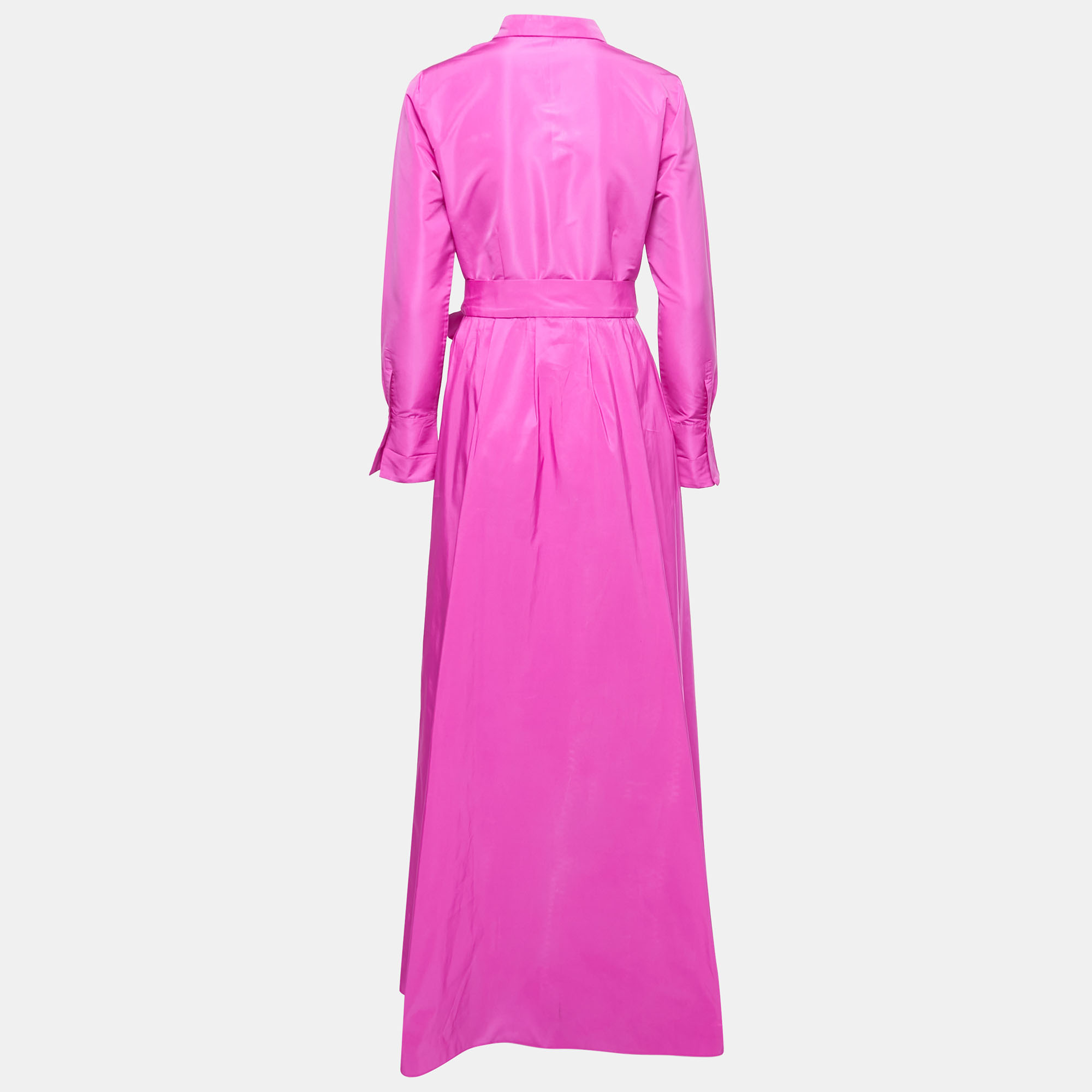 

CH Carolina Herrera Pink Taffeta Belted Maxi Shirt Dress