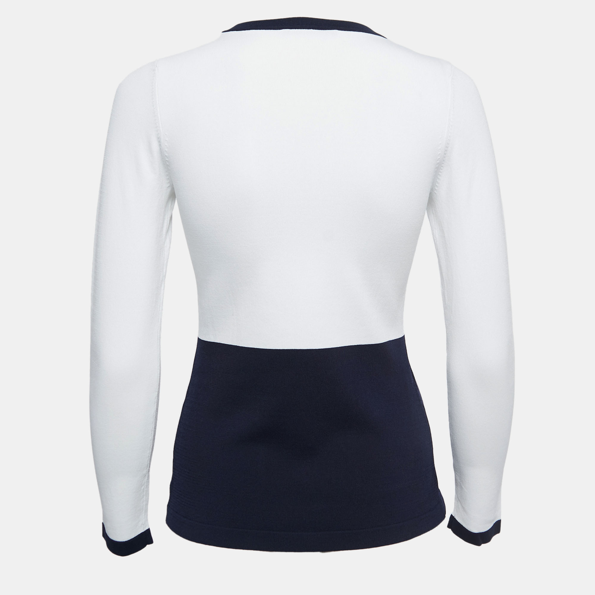 

CH Carolina Herrera White/Navy Blue Knit Buttoned Cardigan