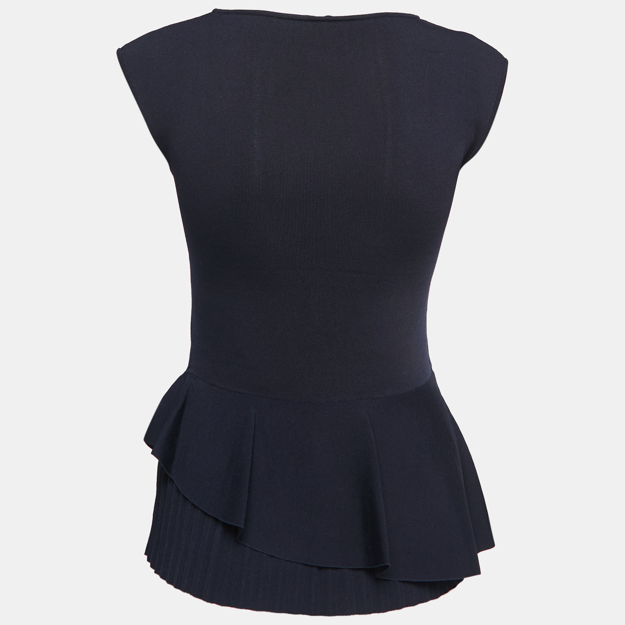 

CH Carolina Herrera Navy Blue Knit Sleeveless Peplum Top