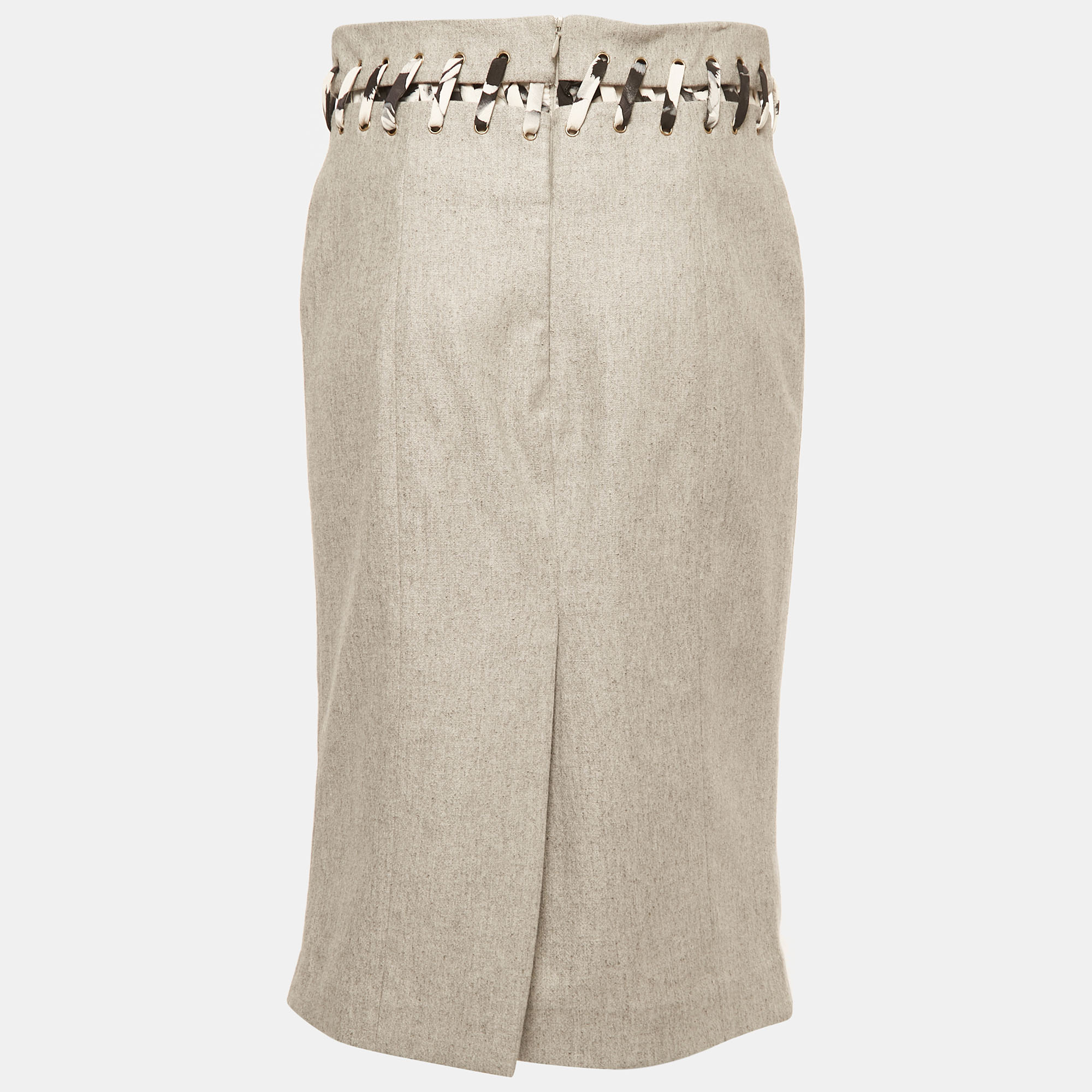 

Carolina Herrera Grey Wool Blend Waist Tie Detail Skirt