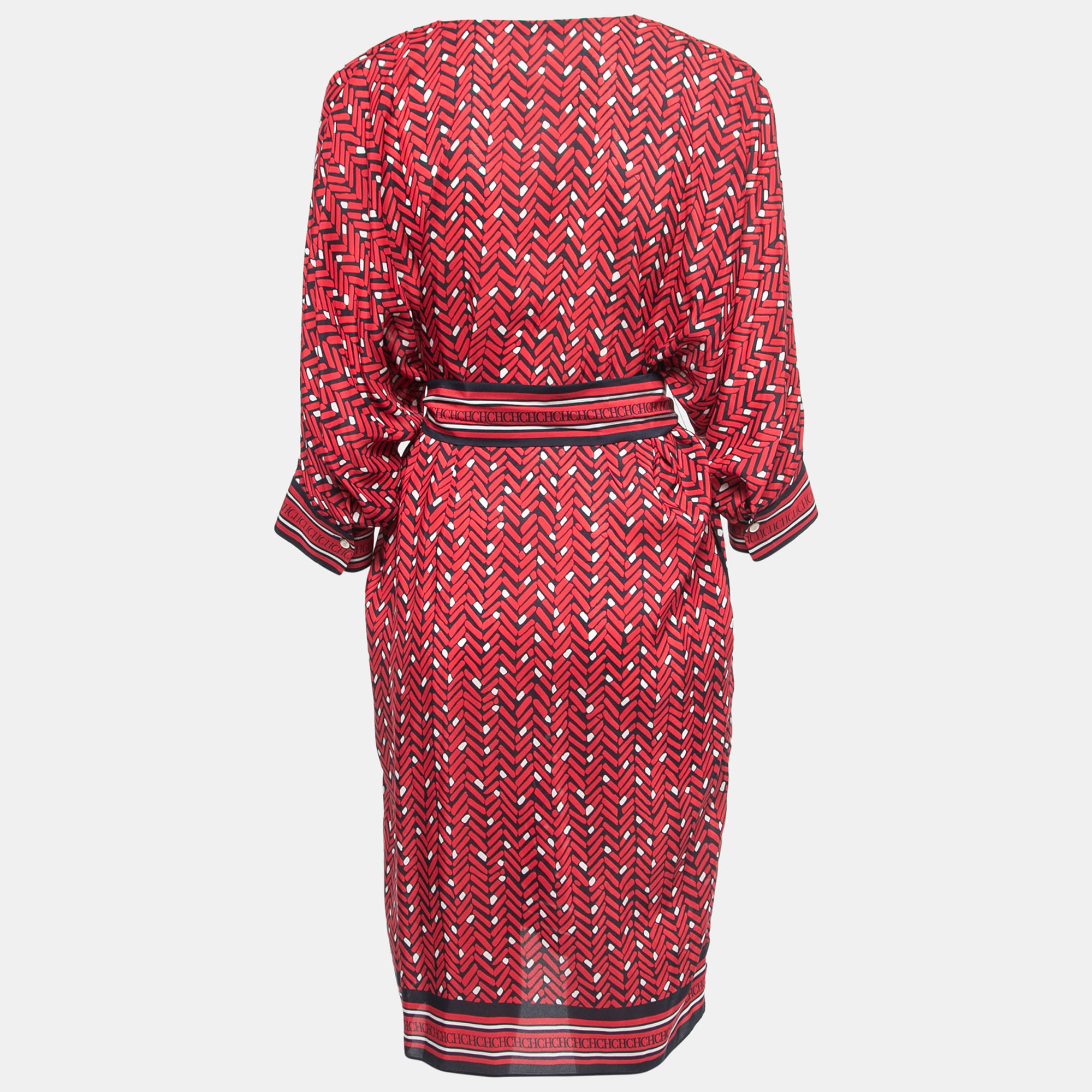 

CH Carolina Herrera Red Printed Silk Belted Tunic Mini Dress