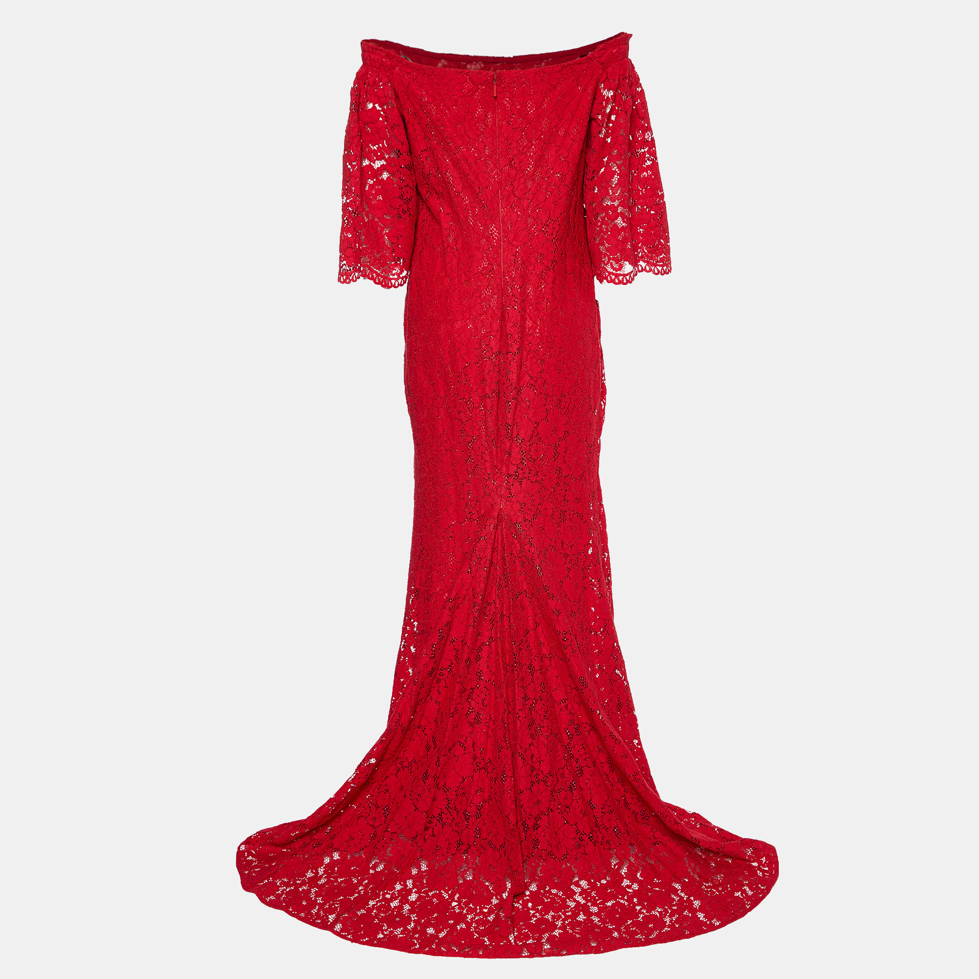 

CH Carolina Herrera Red Lace Bell Sleeve Gown
