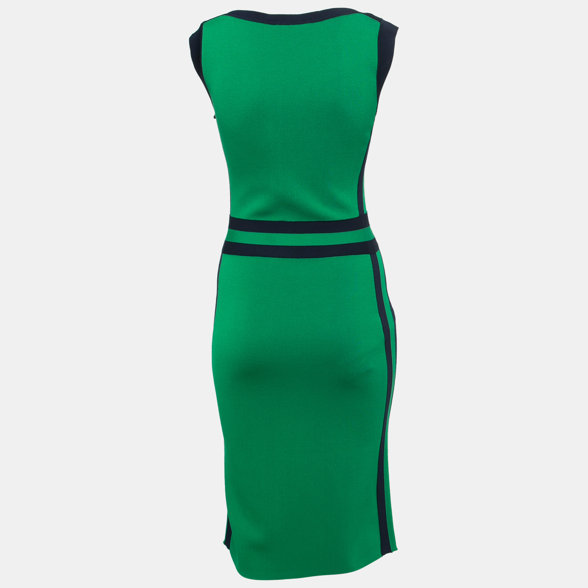 

CH Carolina Herrera Green Knit Contrast Detailed Sleeveless Midi Dress