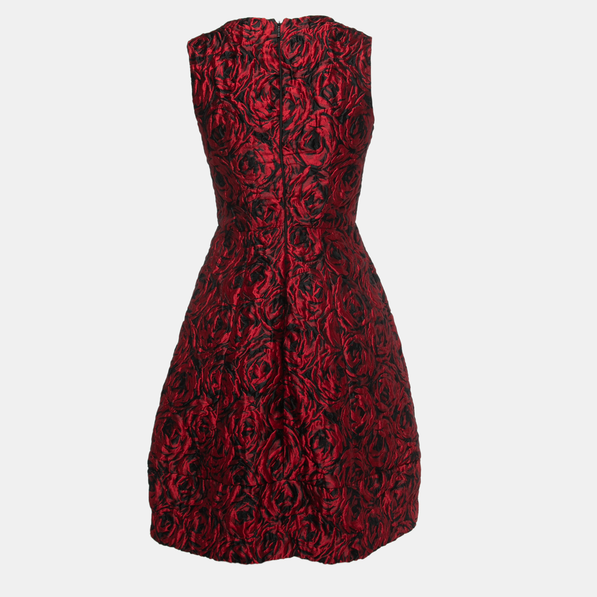 

CH Carolina Herrera Red/Black Floral Jacquard Sleeveless Dress