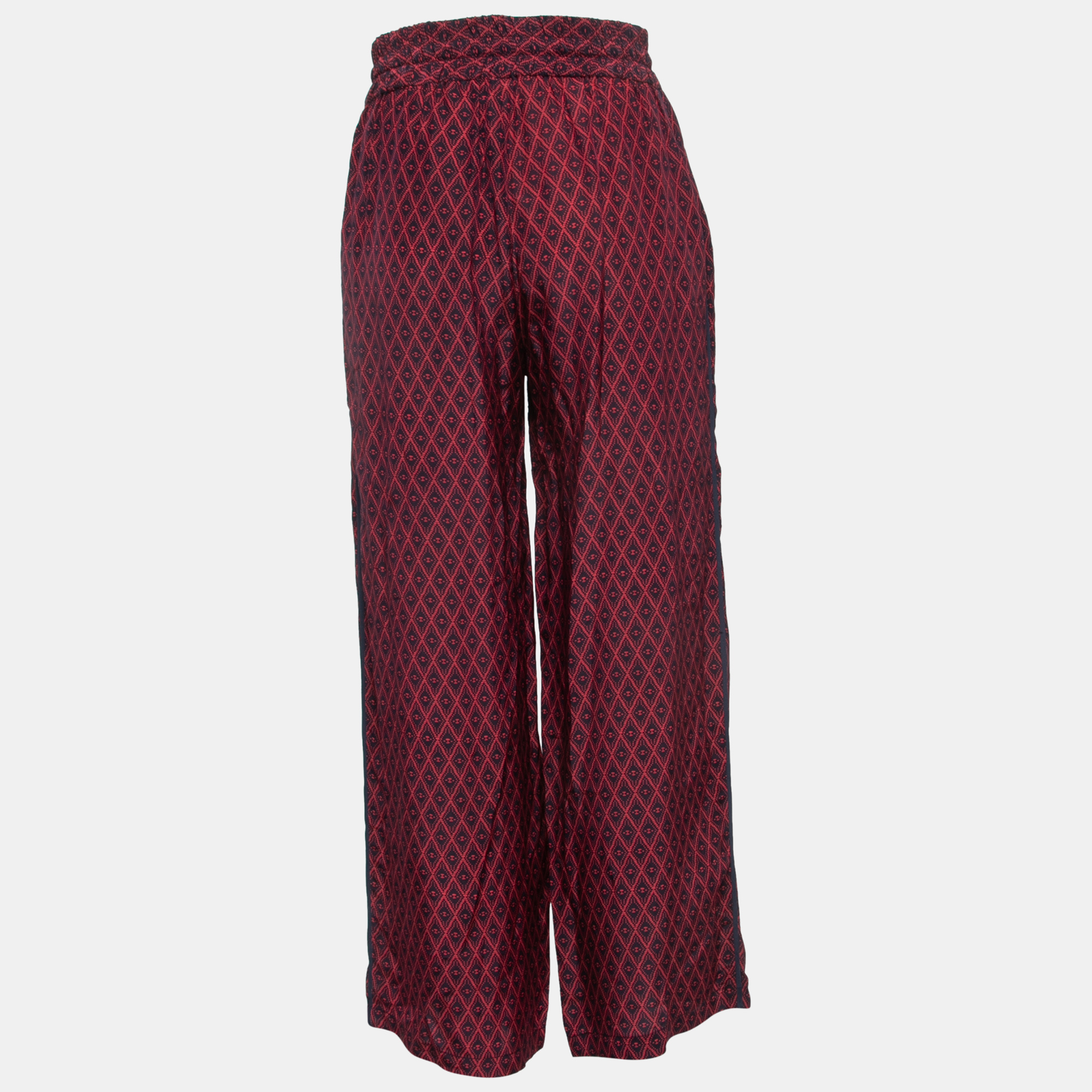 

CH Carolina Herrera Blue/Red Printed Silk Wide Leg Pants