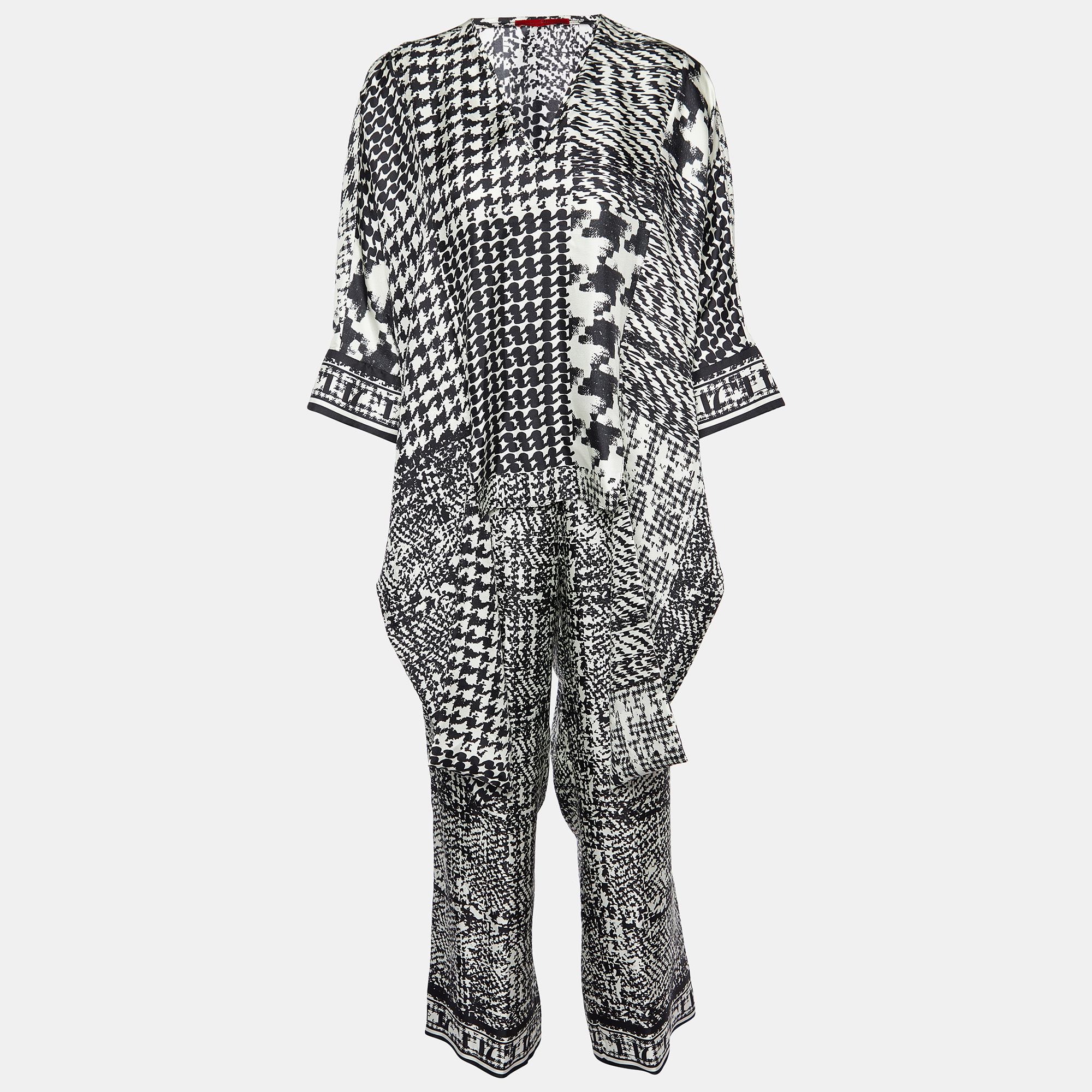 CH Carolina Herrera White & Black Printed Silk Oversize Top & Culottes S/M