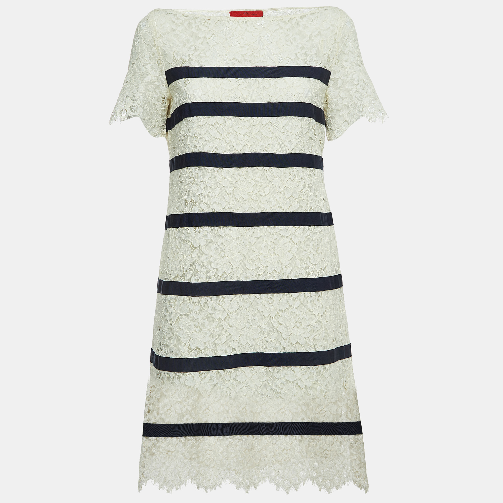 

CH Carolina Herrera Off-White Lace Contrast Stripe Detailed Mini Dress