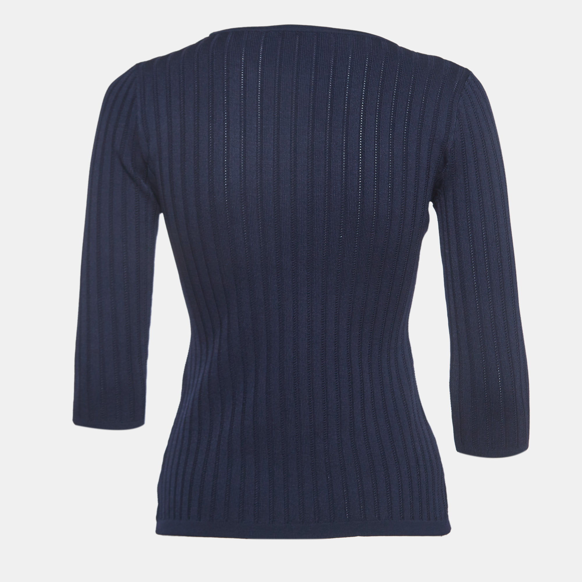 

CH Carolina Herrera Navy Blue Ribbed Knit Top