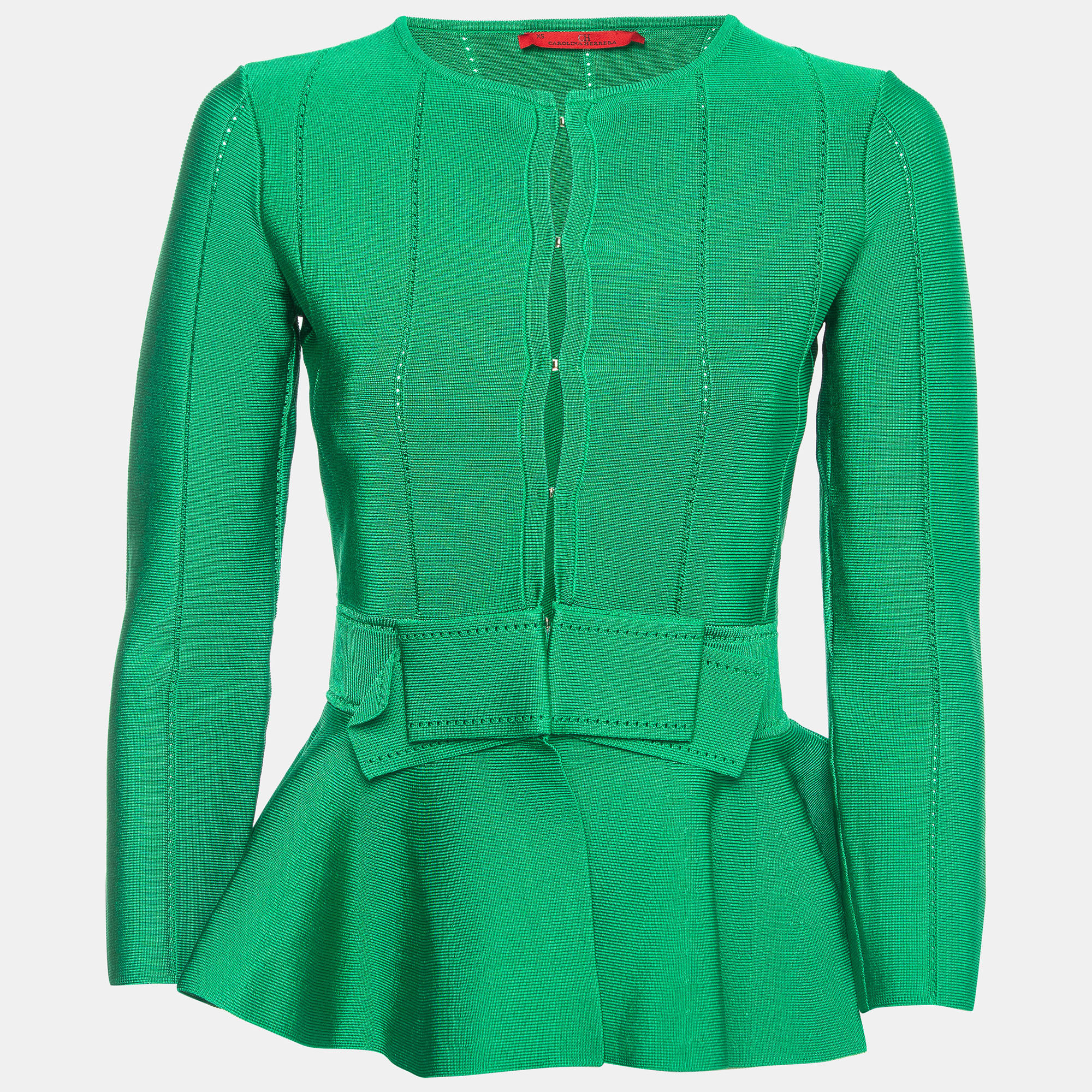 Pre-owned Ch Carolina Herrera Green Knit Peplum Top Xs