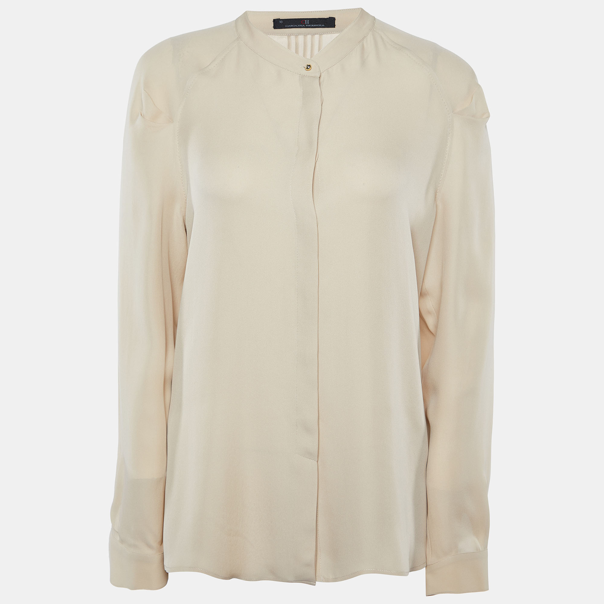 

CH Carolina Herrera Beige Silk Buttoned Blouse