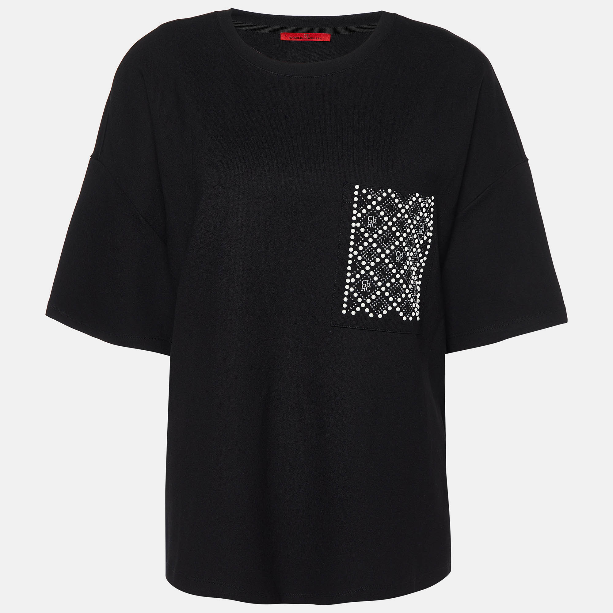 

CH Carolina Herrera Black Knit Embellished Pocket T-Shirt