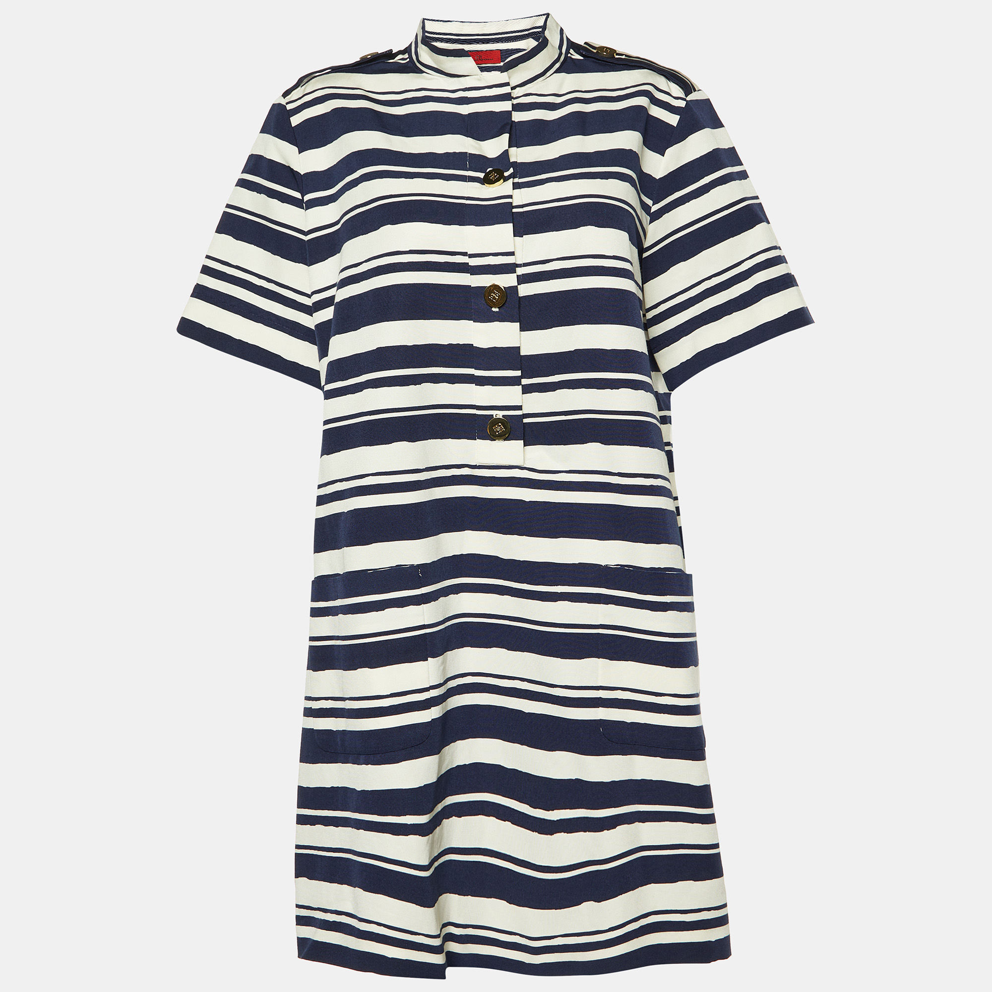 

CH Carolina Herrera Navy Blue Striped Silk-Blend Mini Dress L