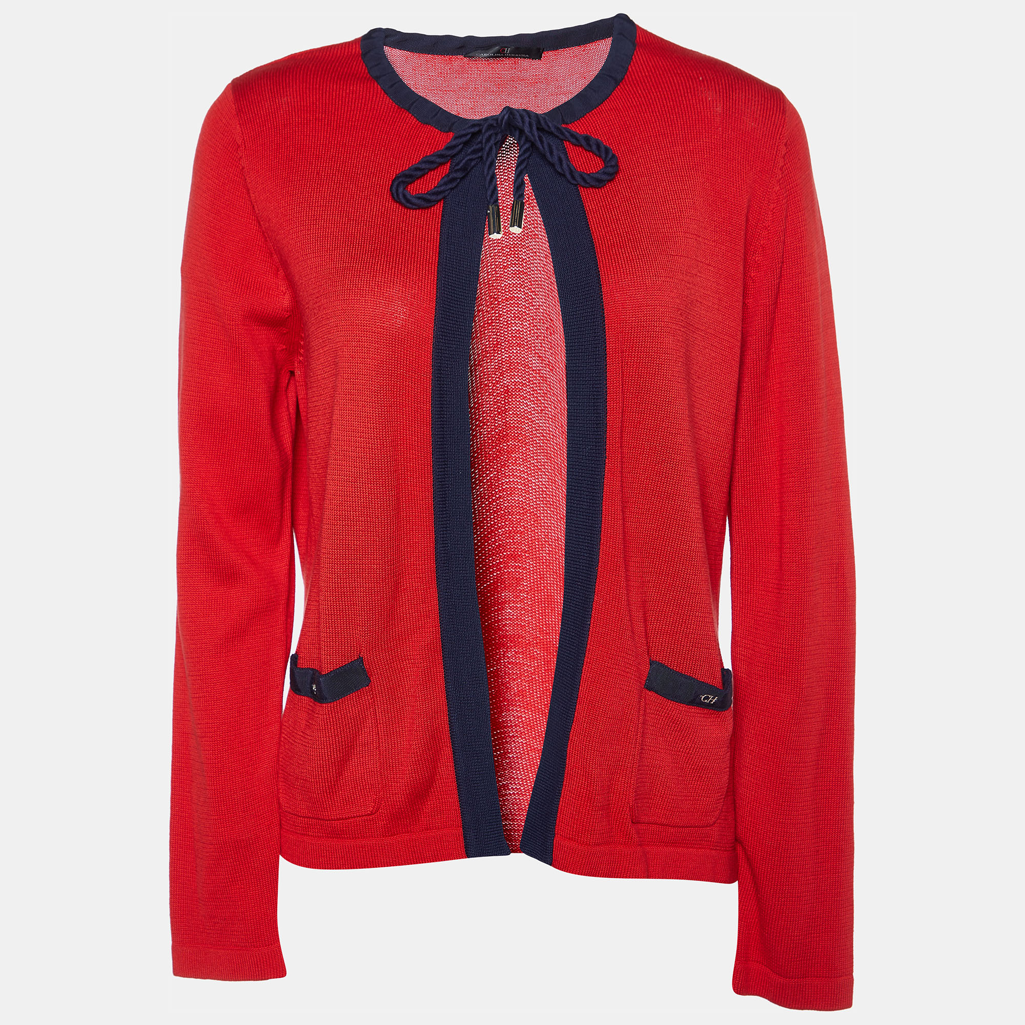 

CH Carolina Herrera Red Silk & Cotton Knit Cardigan