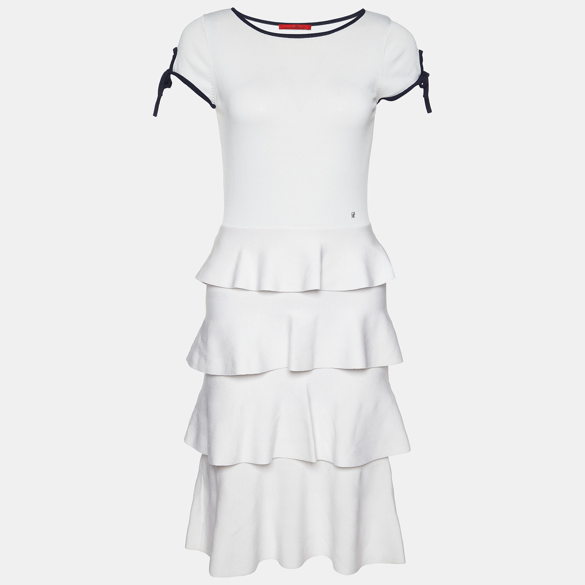 

CH Carolina Herrera White Knit Tiered Midi Dress S