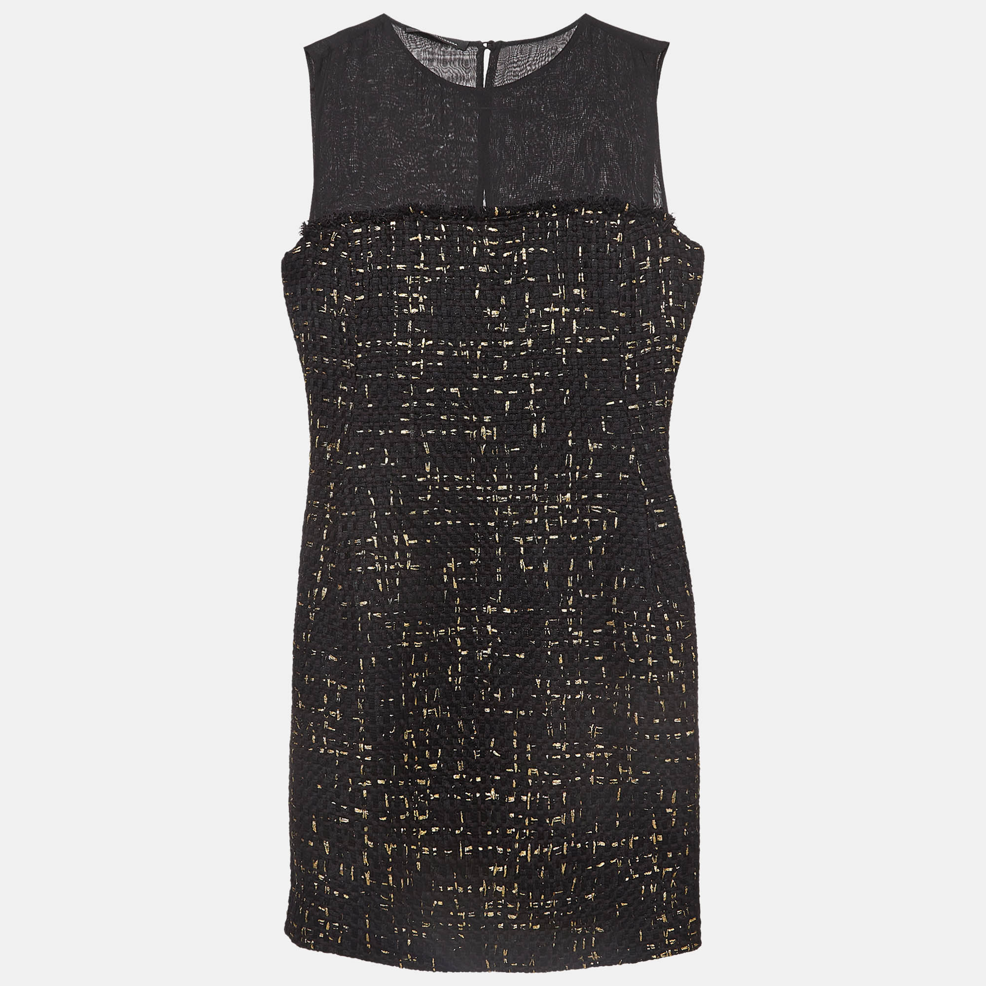 Pre-owned Ch Carolina Herrera Black Tweed Sleeveless Mini Dress S