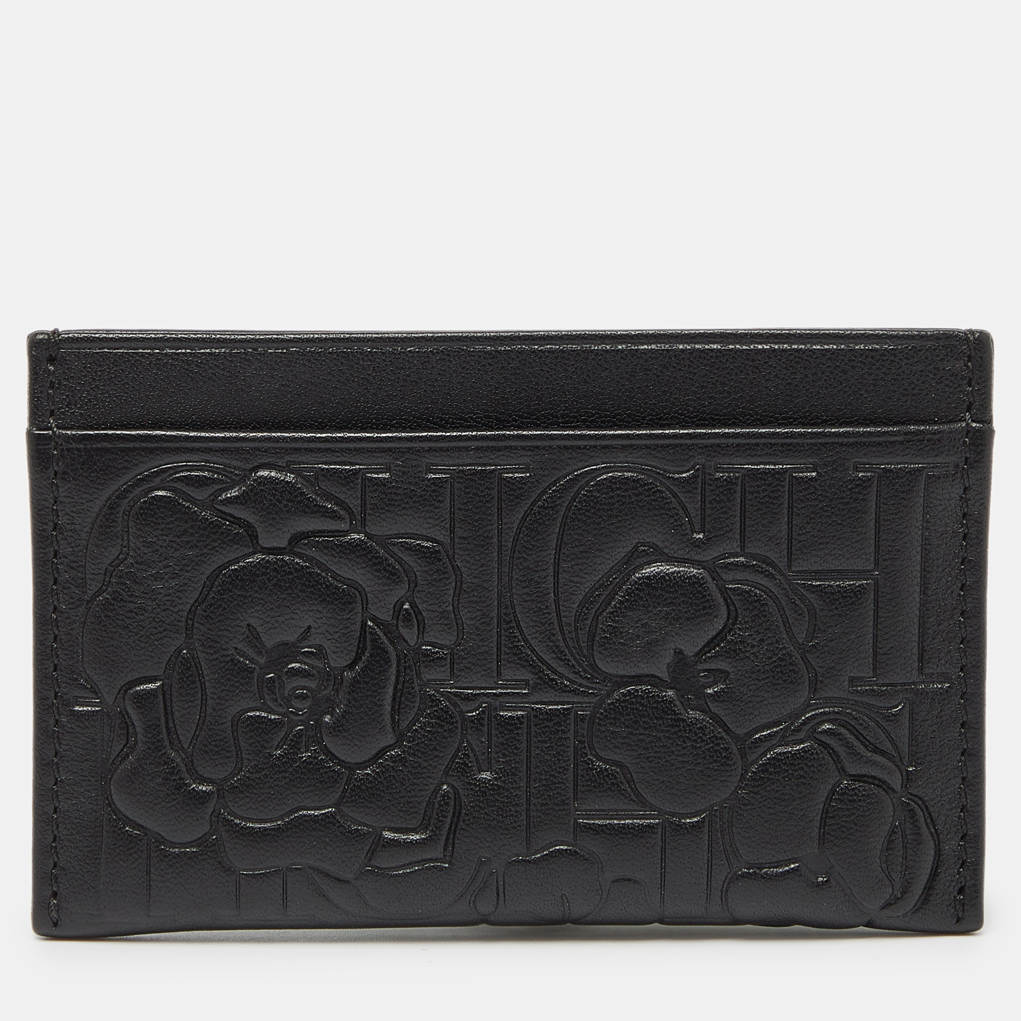 

CH Carolina Herrera Black Monogram Embossed Leather Card Holder