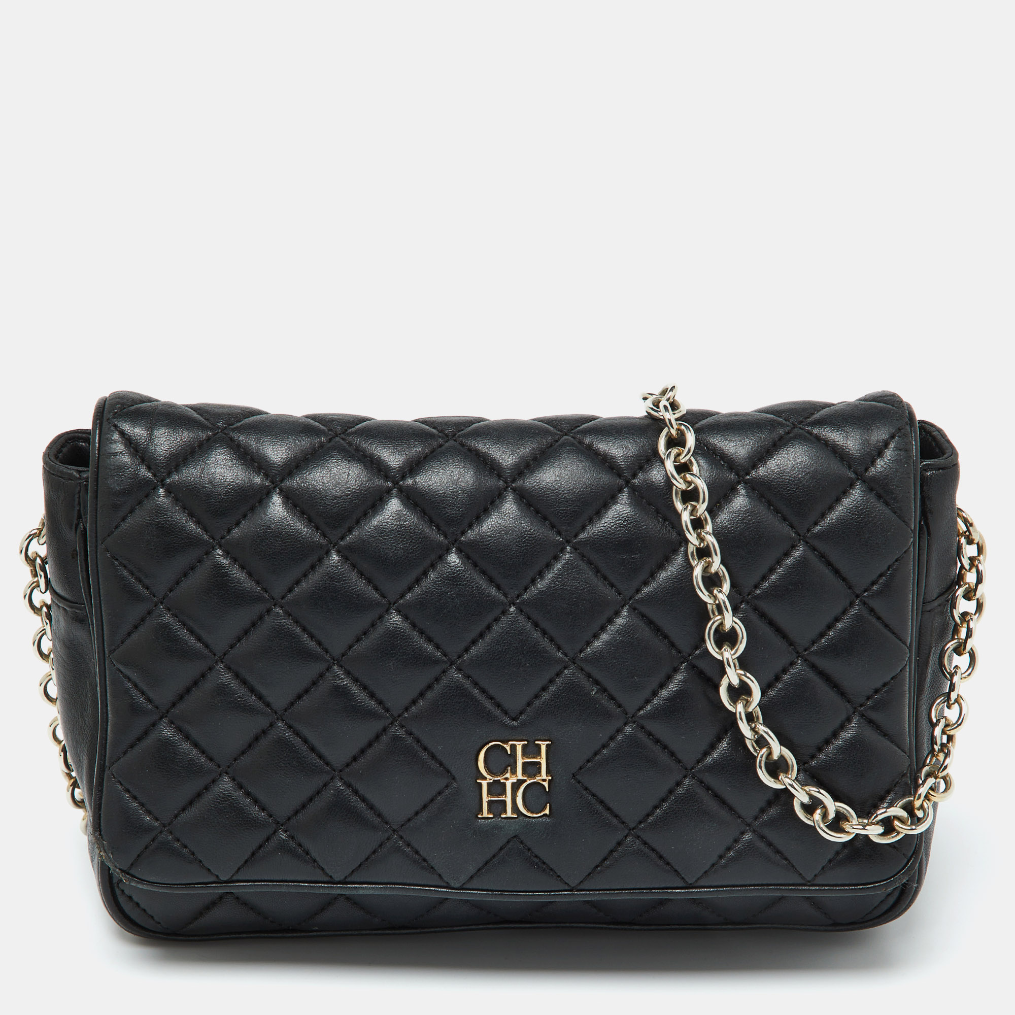 

CH Carolina Herrera Black Quilted Leather Flap Shoulder Bag