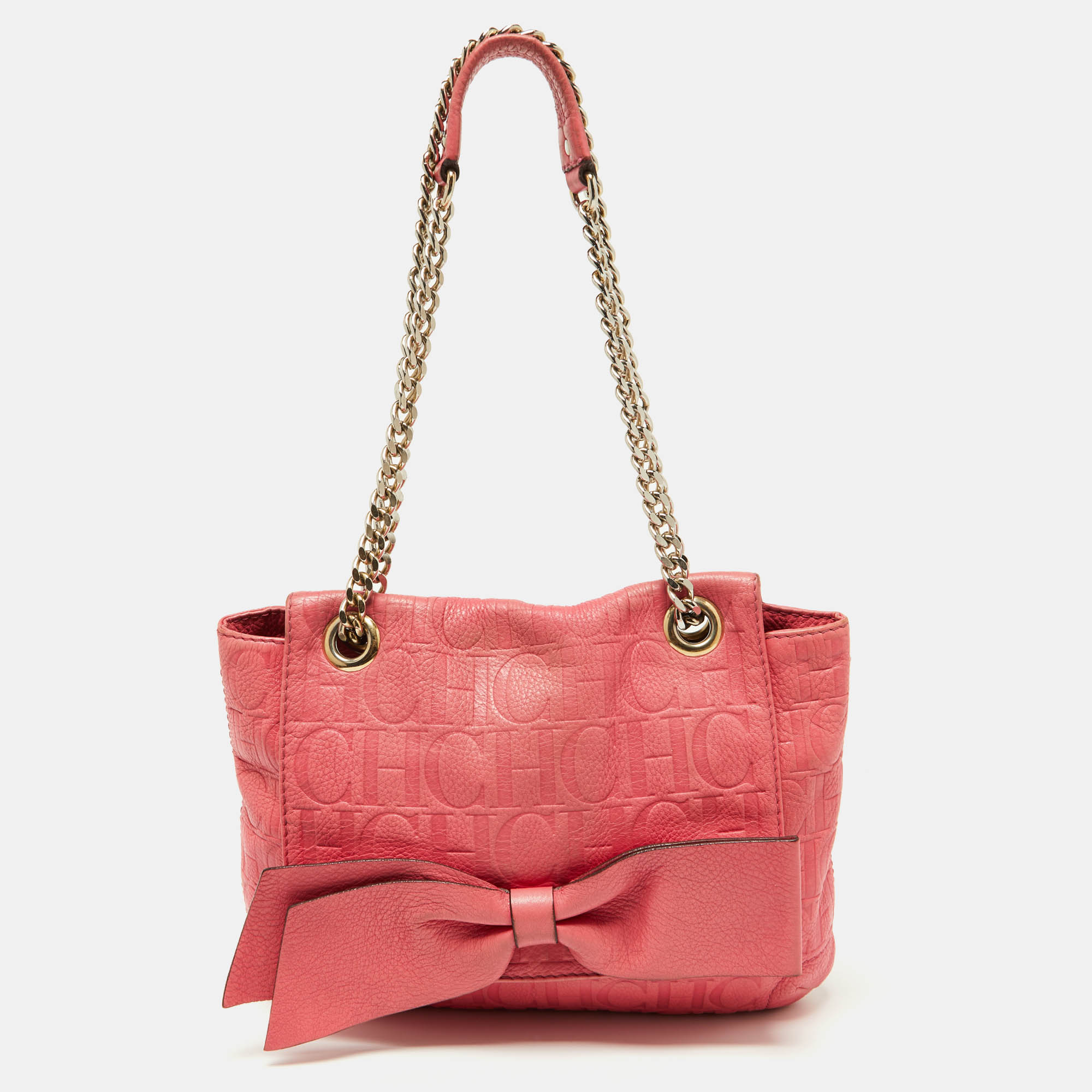 

CH Carolina Herrera Pink Monogram Embossed Leather Audrey Shoulder Bag