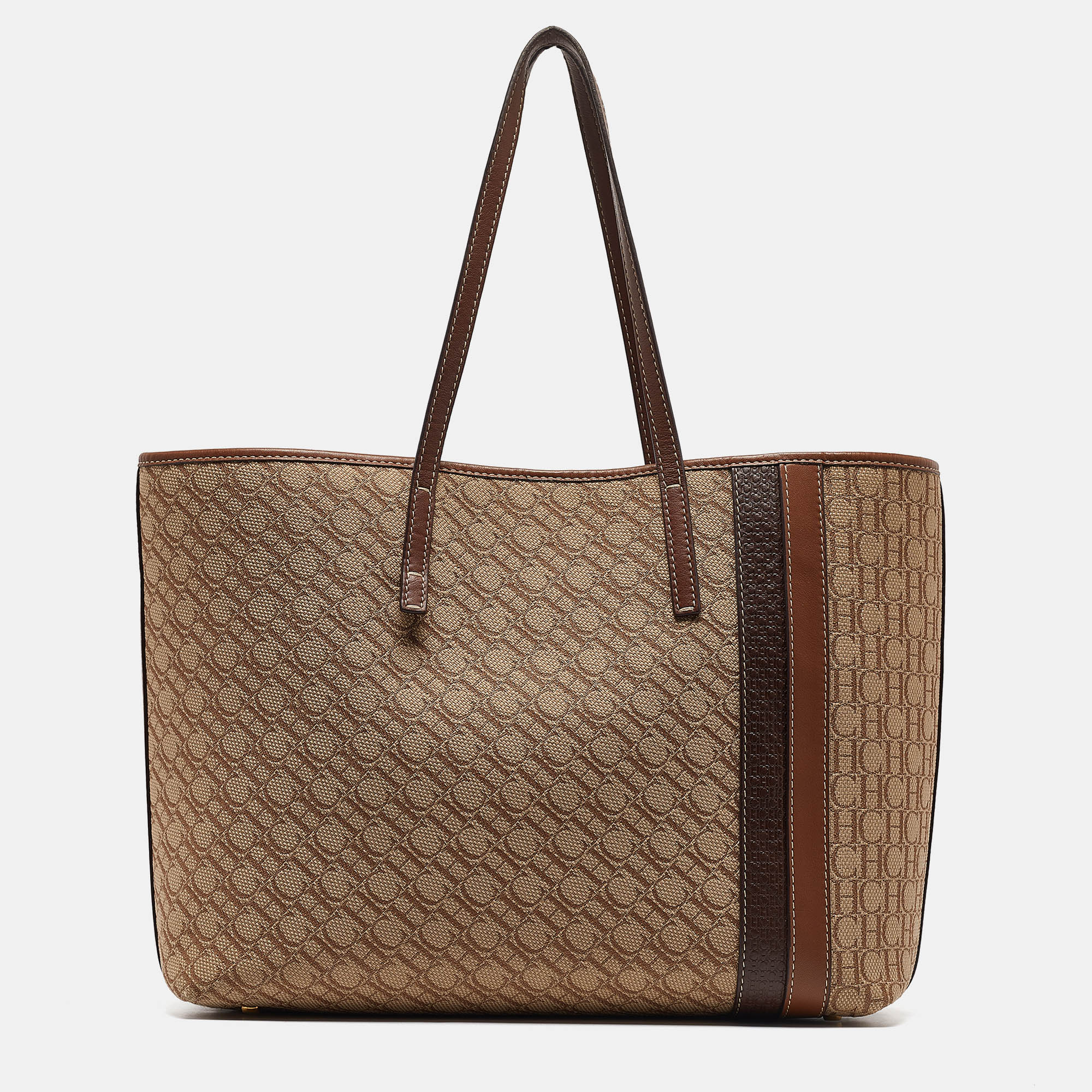 

CH Carolina Herrera Brown/Beige Monogram Canvas Shopper Tote