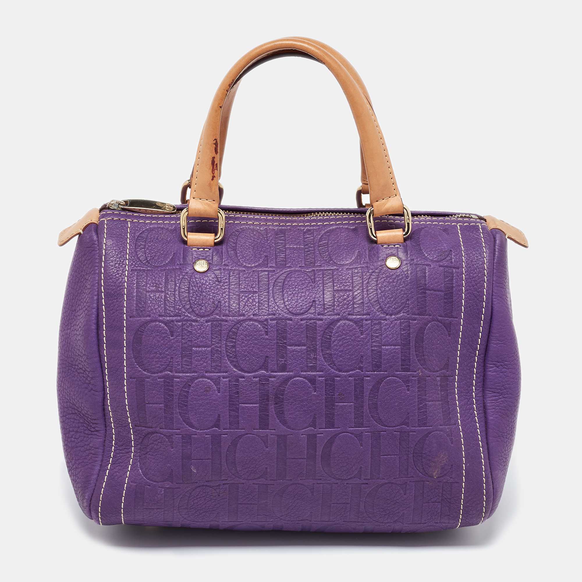 

CH Carolina Herrera Purple Monogram Leather Andy Boston Bag