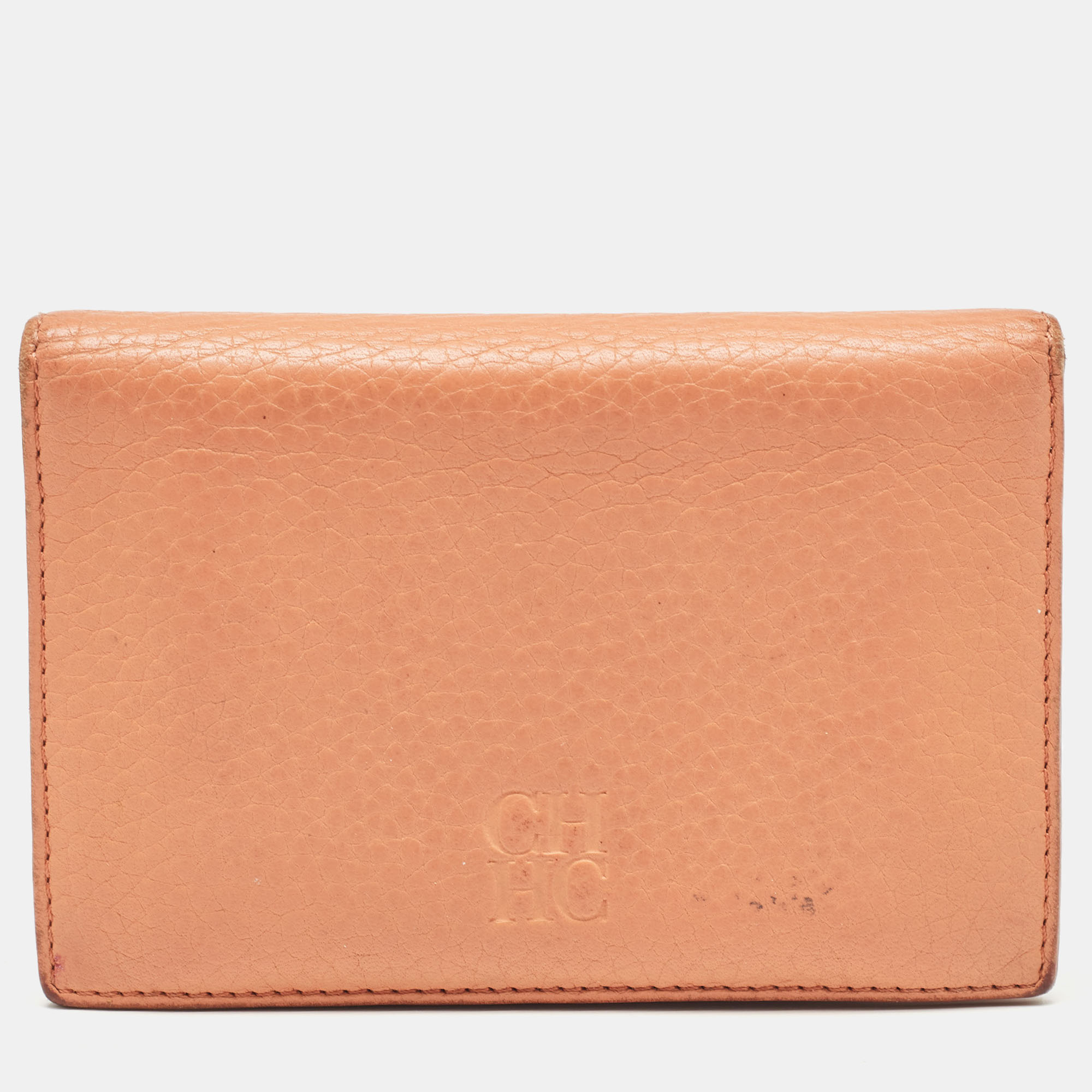 

CH Carolina Herrera Peach Leather Compact Flap Wallet, Orange