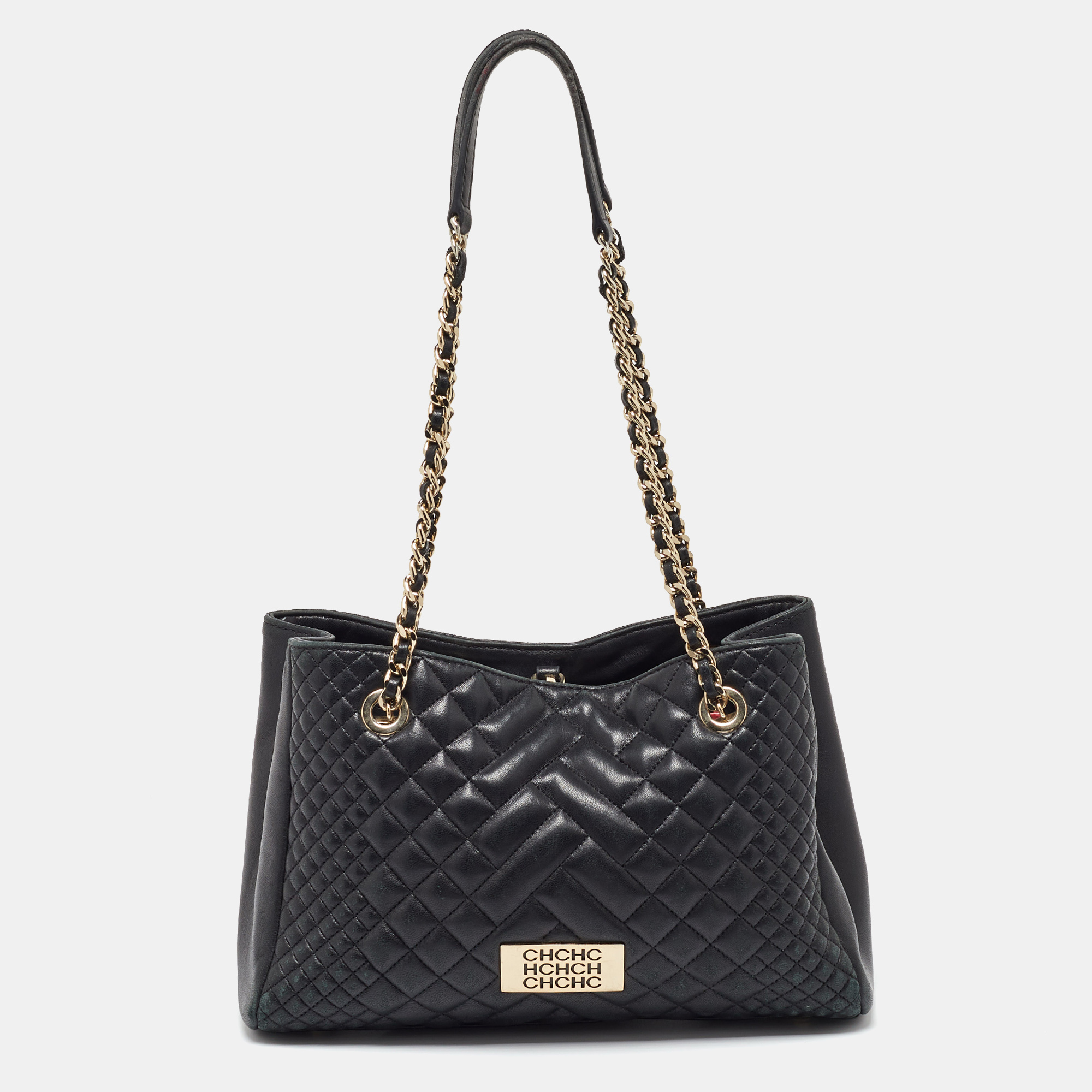 

CH Carolina Herrera Black Quilted Leather Chain Tote