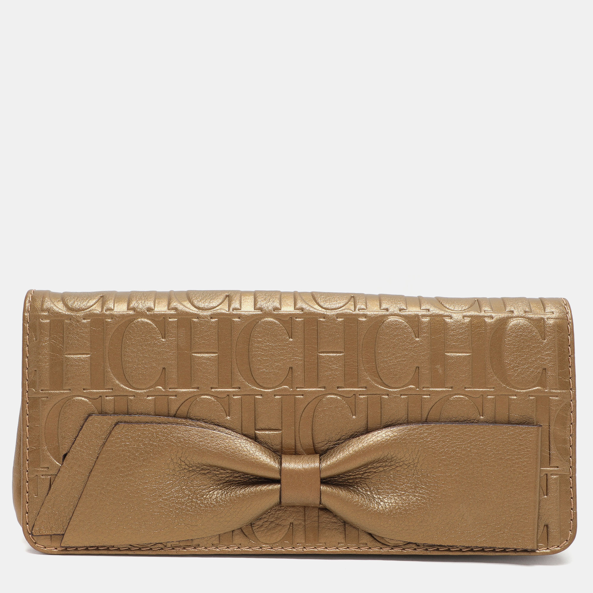 

CH Carolina Herrera Gold Embossed Leather Bow Crossbody Bag