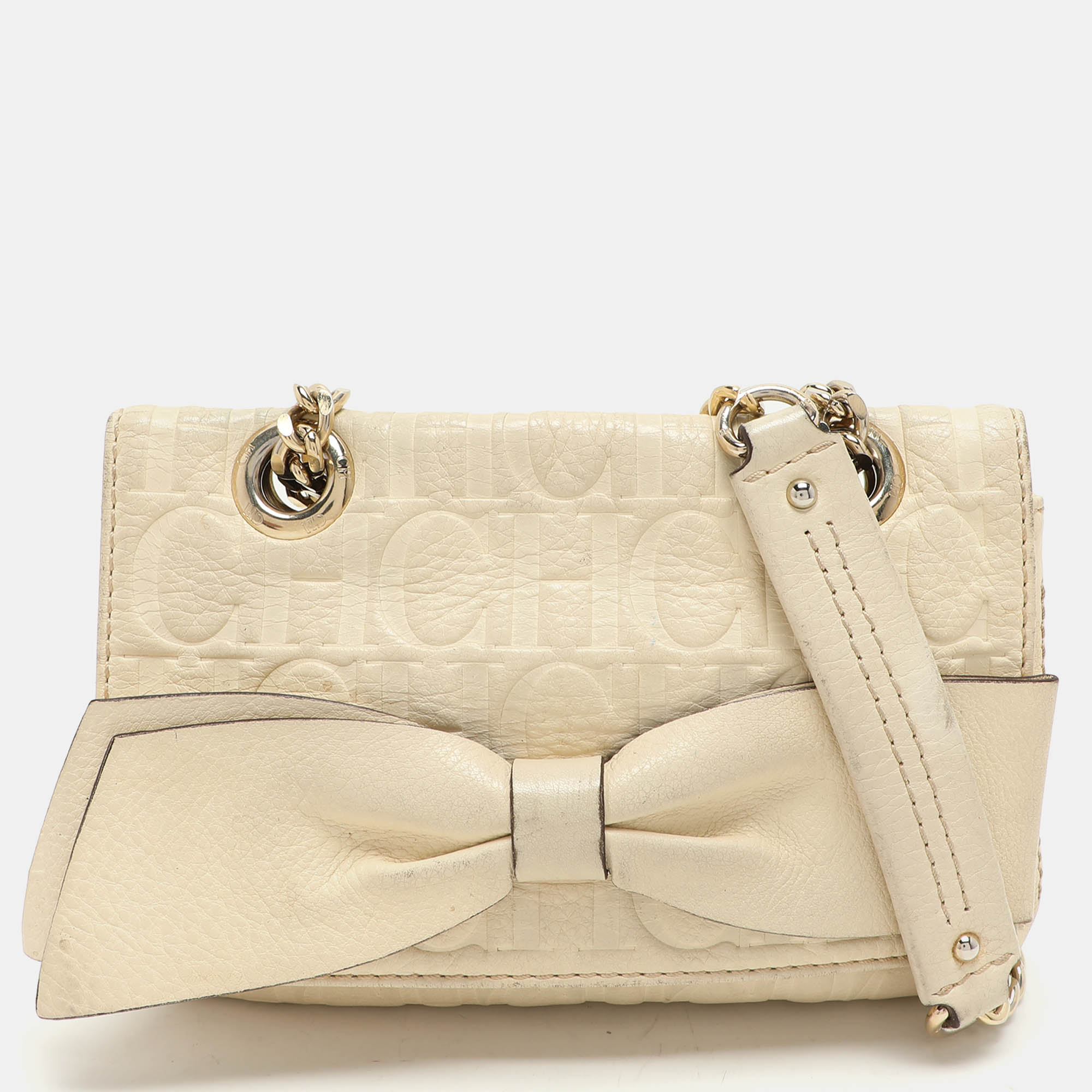 

CH Carolina Herrera Cream Monogram Leather Audrey Shoulder Bag