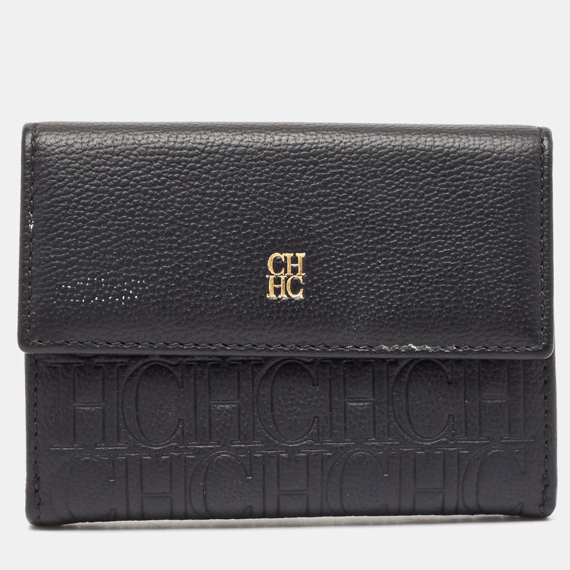 

CH Carolina Herrera Black Monogram Leather Compact Wallet