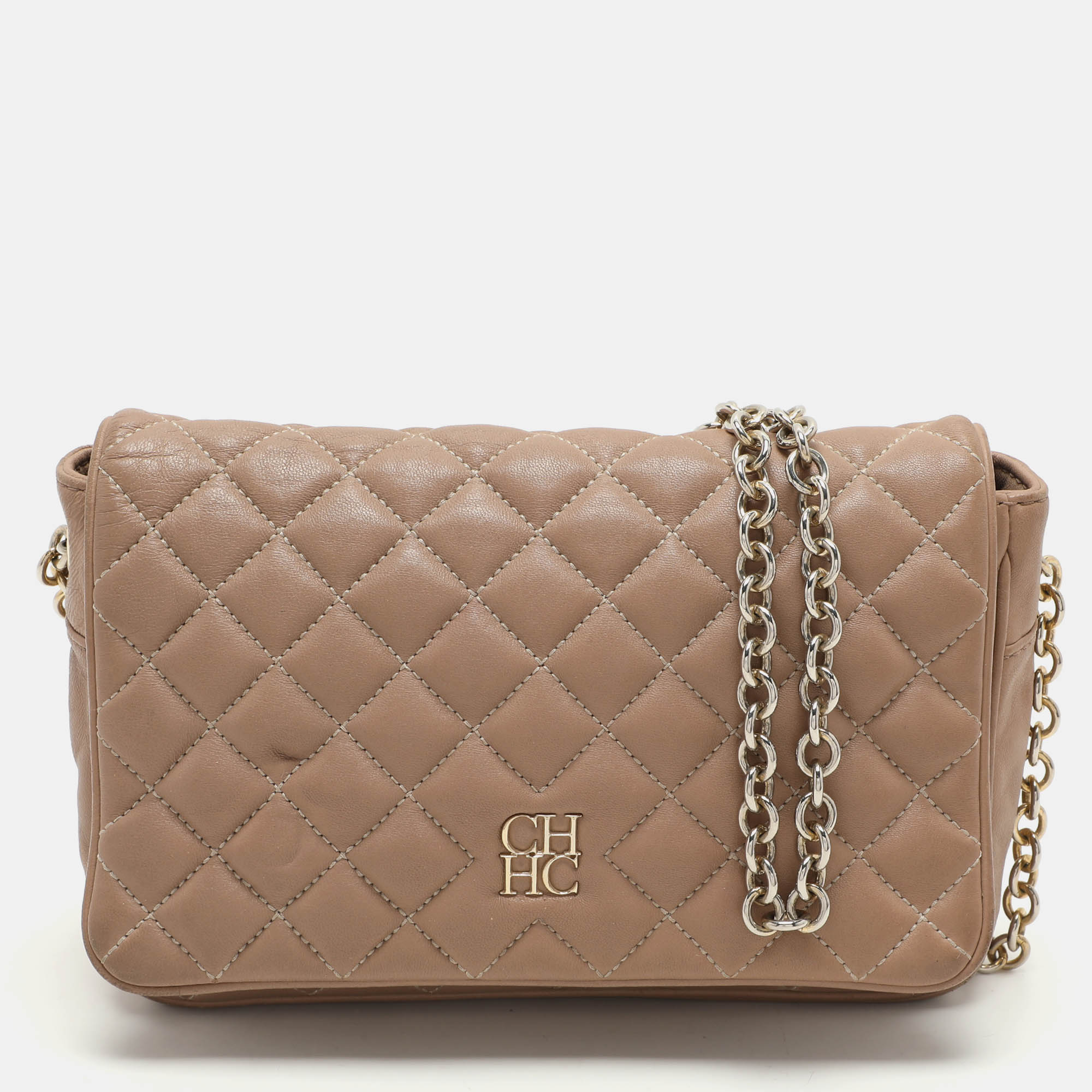 

CH Carolina Herrera Beige Quilted Leather Flap Shoulder Bag