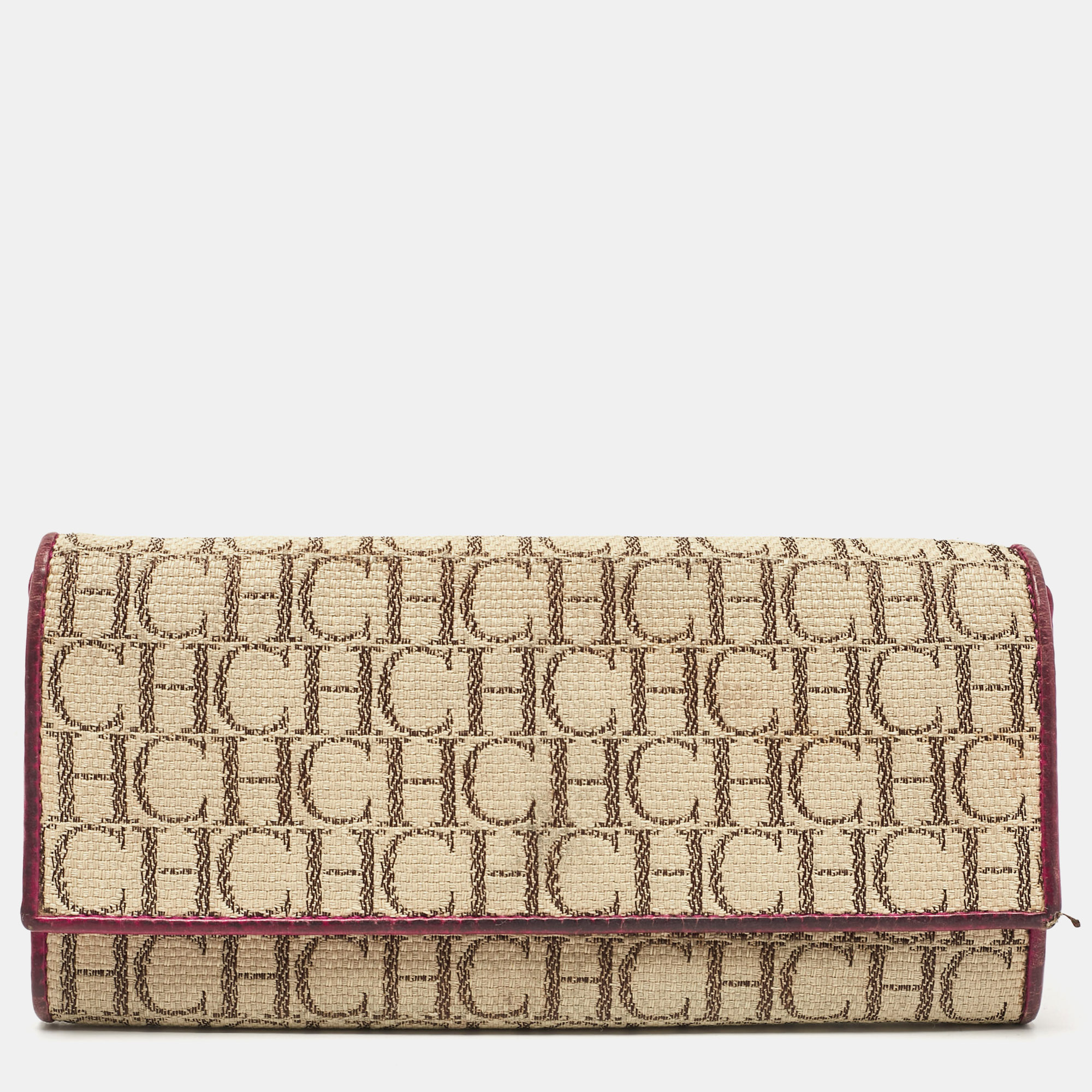 

Carolina Herrera Beige Monogram Canvas and Leather Flap Continental Wallet