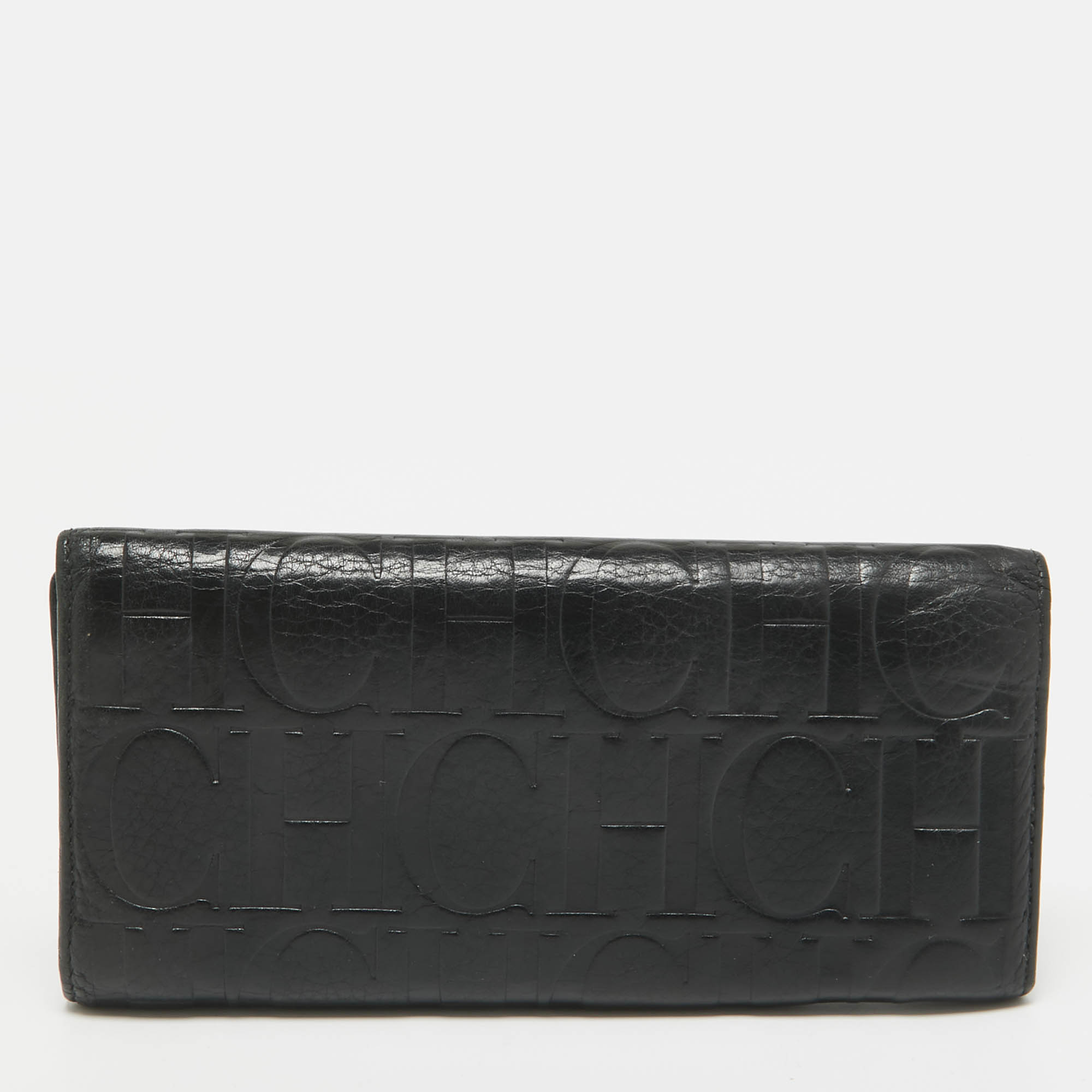 

CH Carolina Herrera Black Monogram Embossed Leather Trifold Continental Wallet