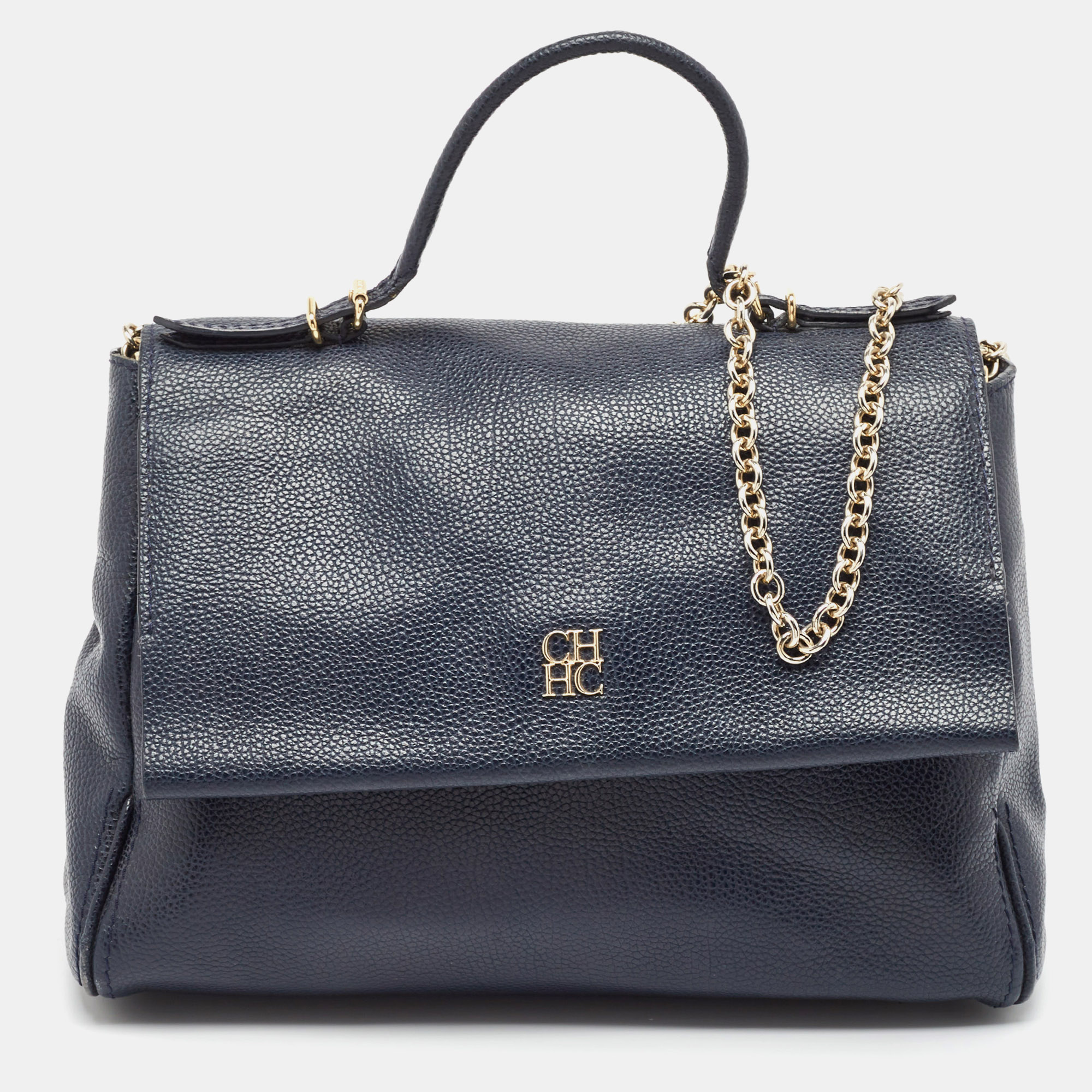 

CH Carolina Herrera Blue Leather Minuetto Flap Top Handle Bag