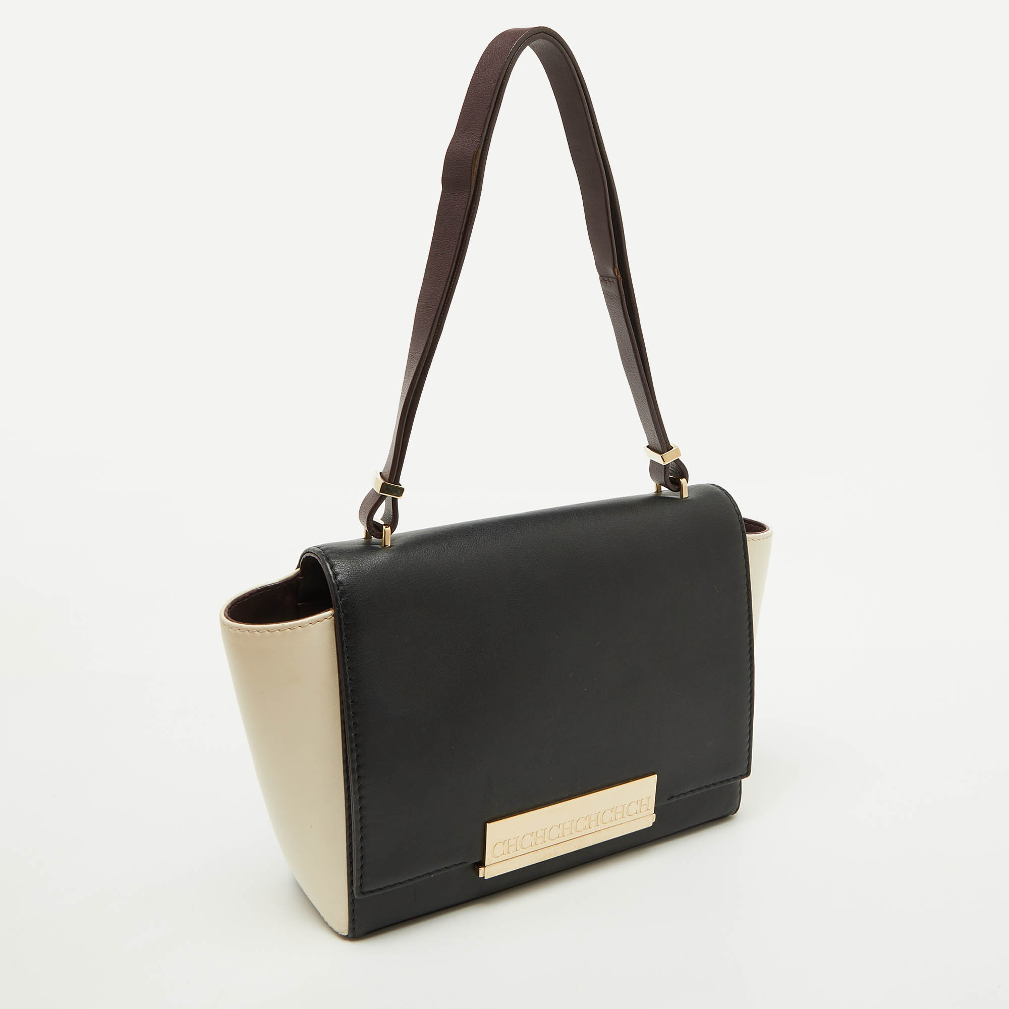CH Carolina Herrera Tri Color Leather Flap Shoulder Bag 