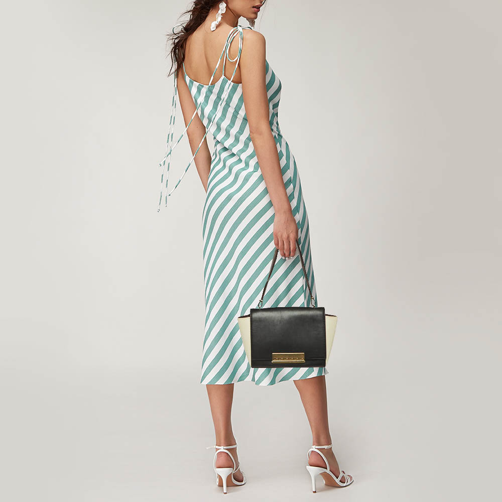 CH Carolina Herrera Tri Color Leather Flap Shoulder Bag 