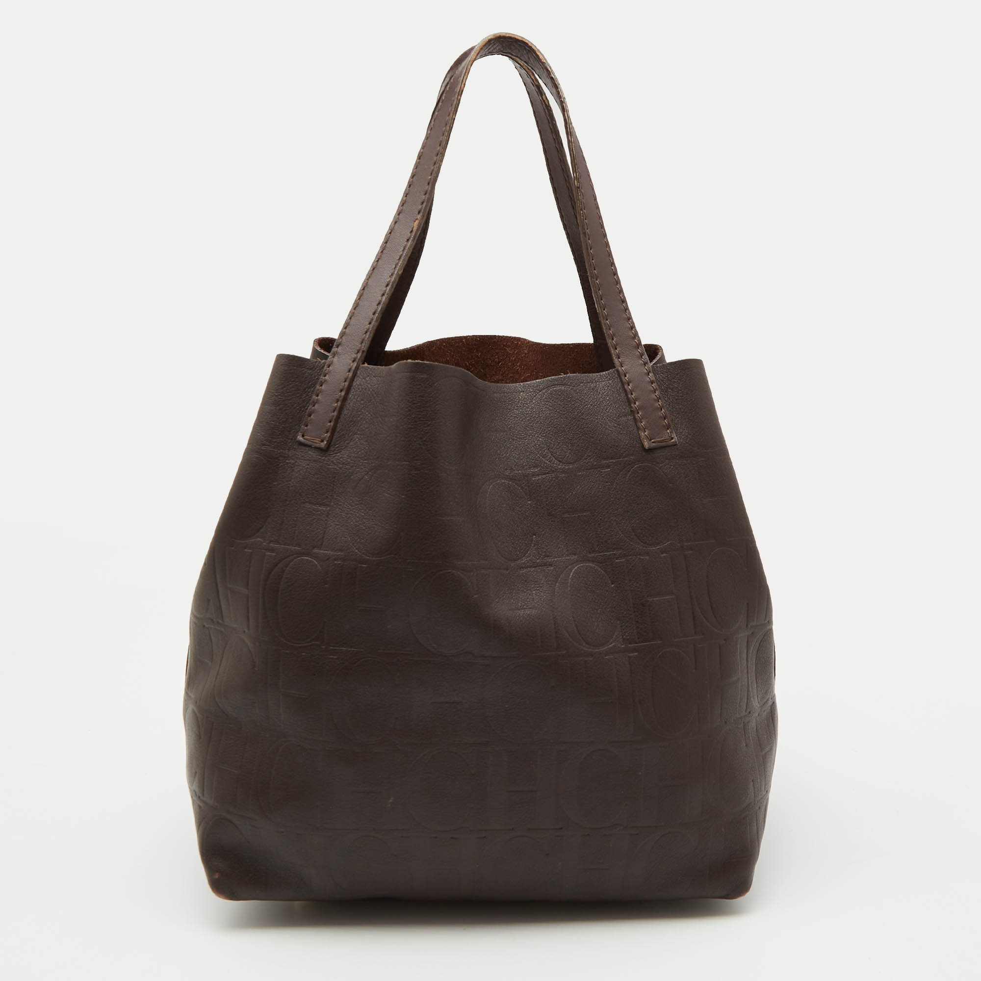 

CH Carolina Herrera Choco Brown Monogram Leather Matryoshka Tote