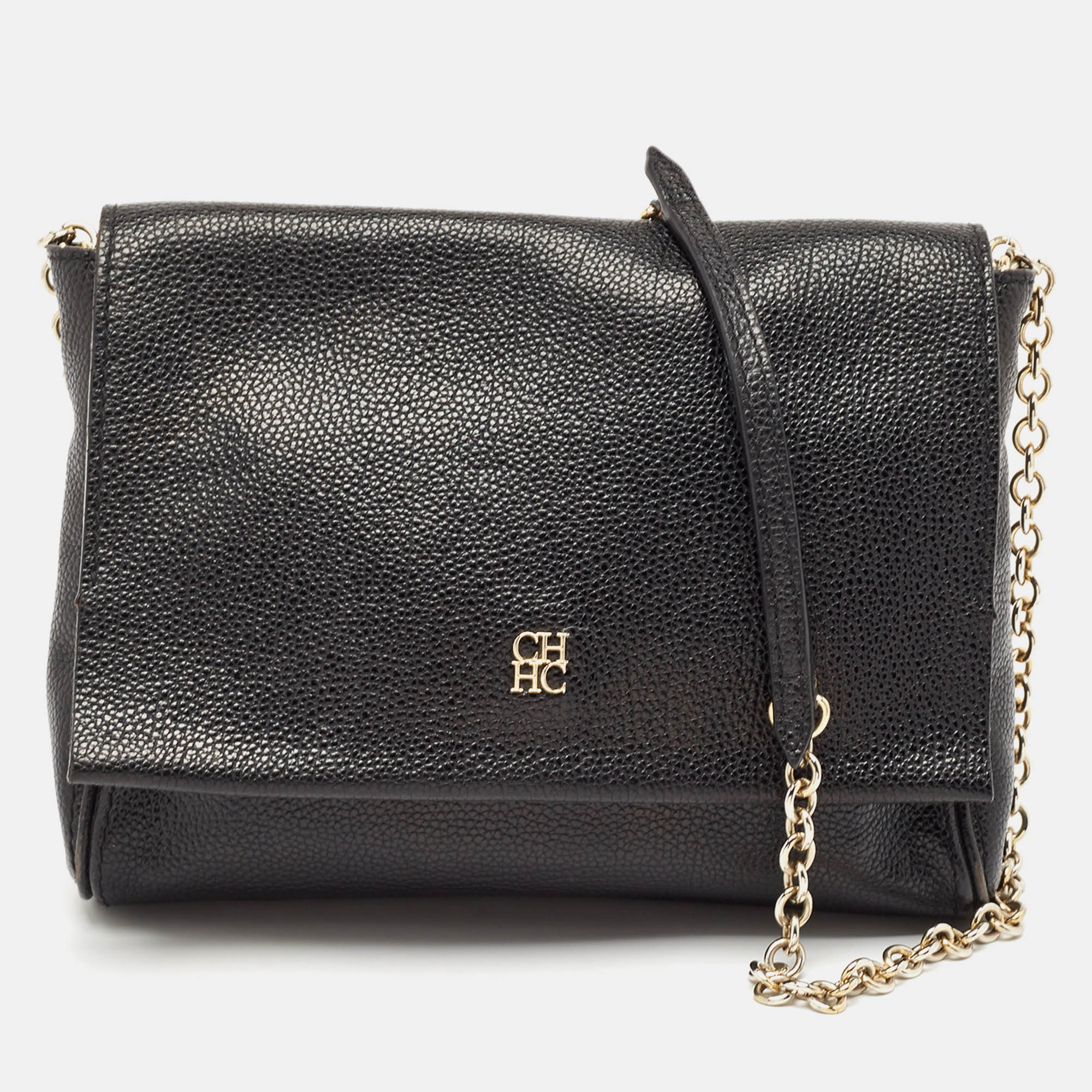 

CH Carolina Herrera Black Leather Chain Flap Shoulder Bag