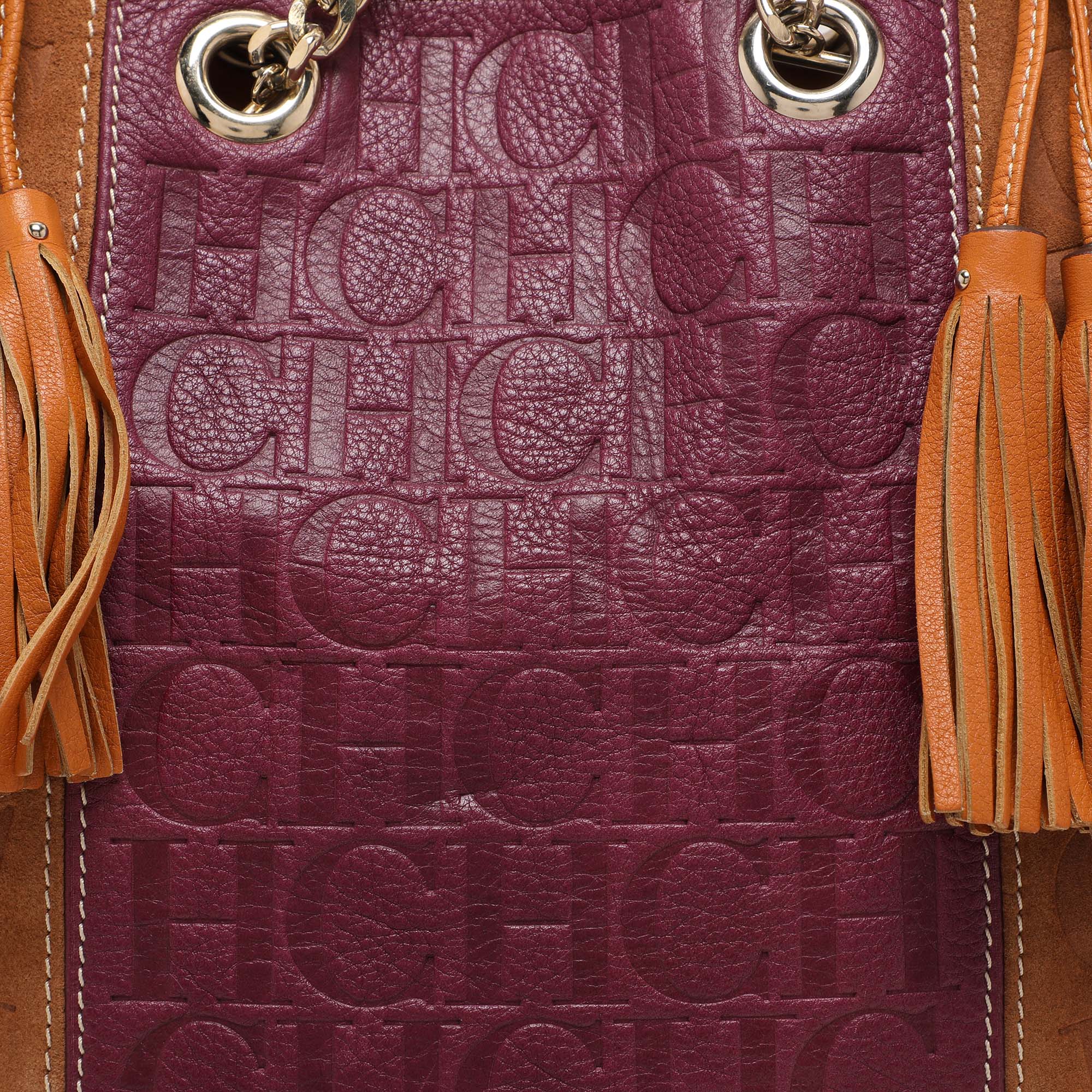 CH Carolina Herrera Tri Color Leather and Suede Tassel Tote 
