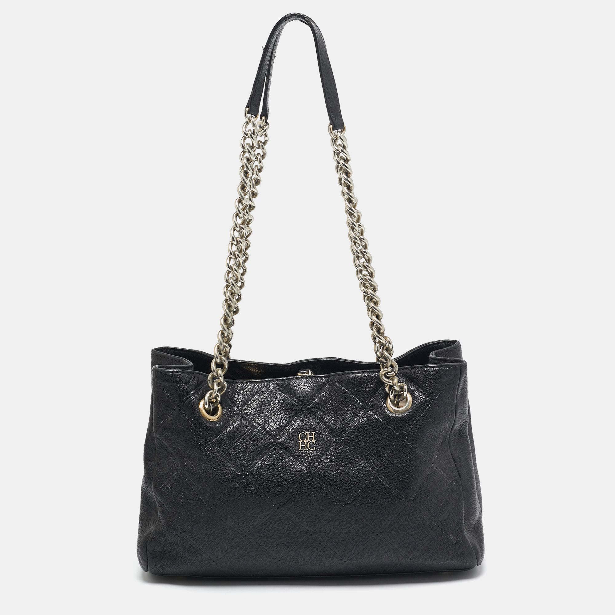 

CH Carolina Herrera Black Quilted Leather Chain Tote