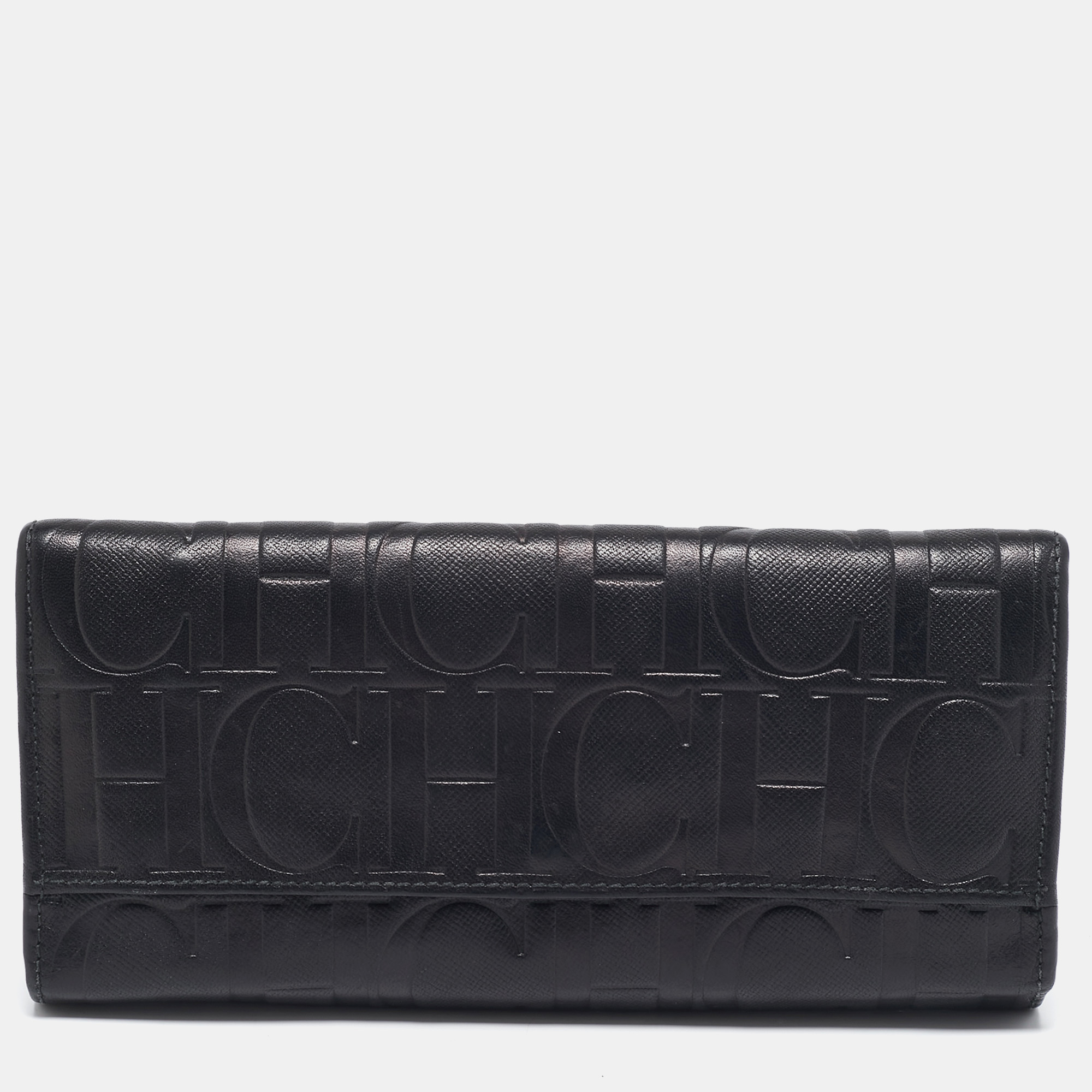 

CH Carolina Herrera Black Embossed Leather Continental Wallet