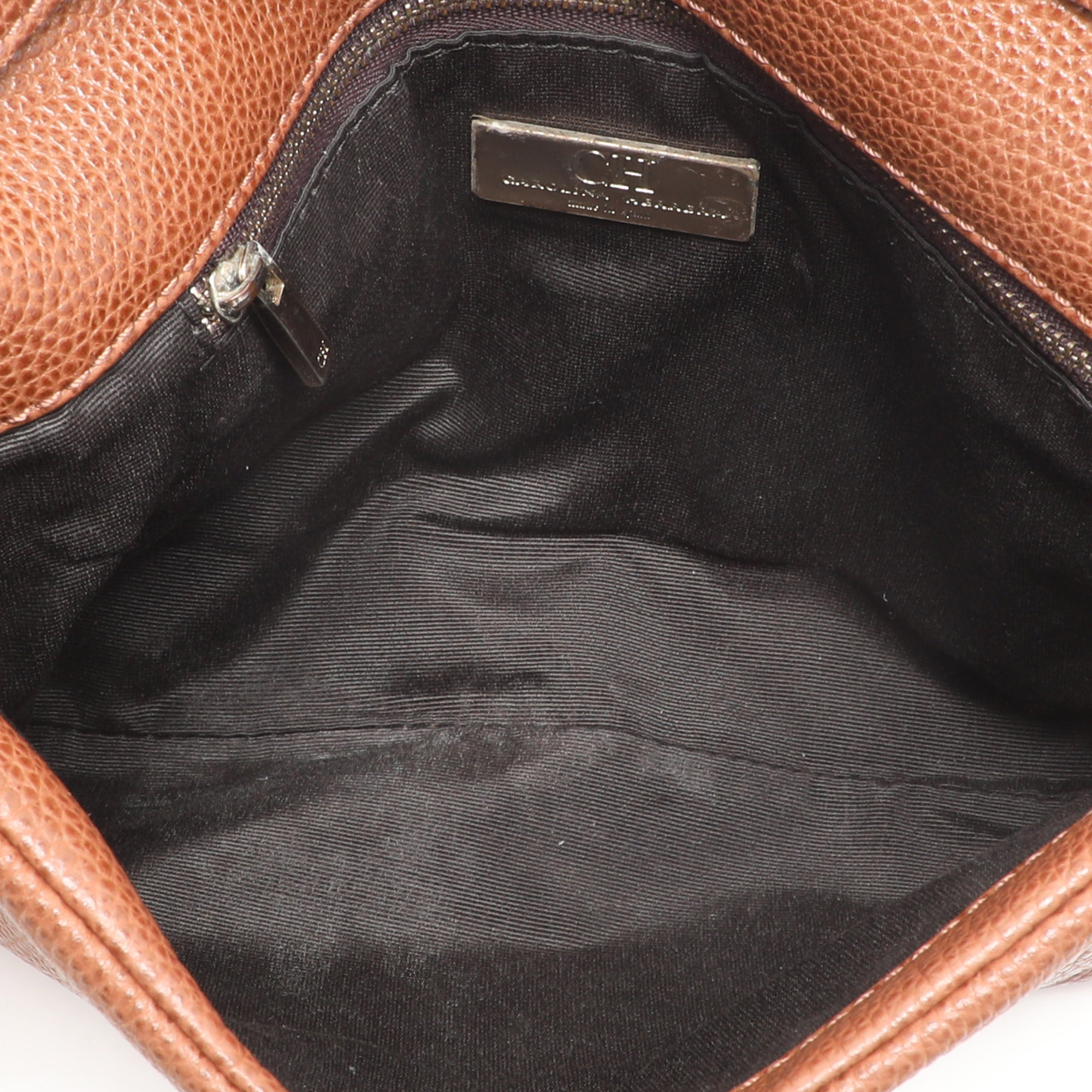 CH Carolina Herrera Brown Leather Chain Clutch 