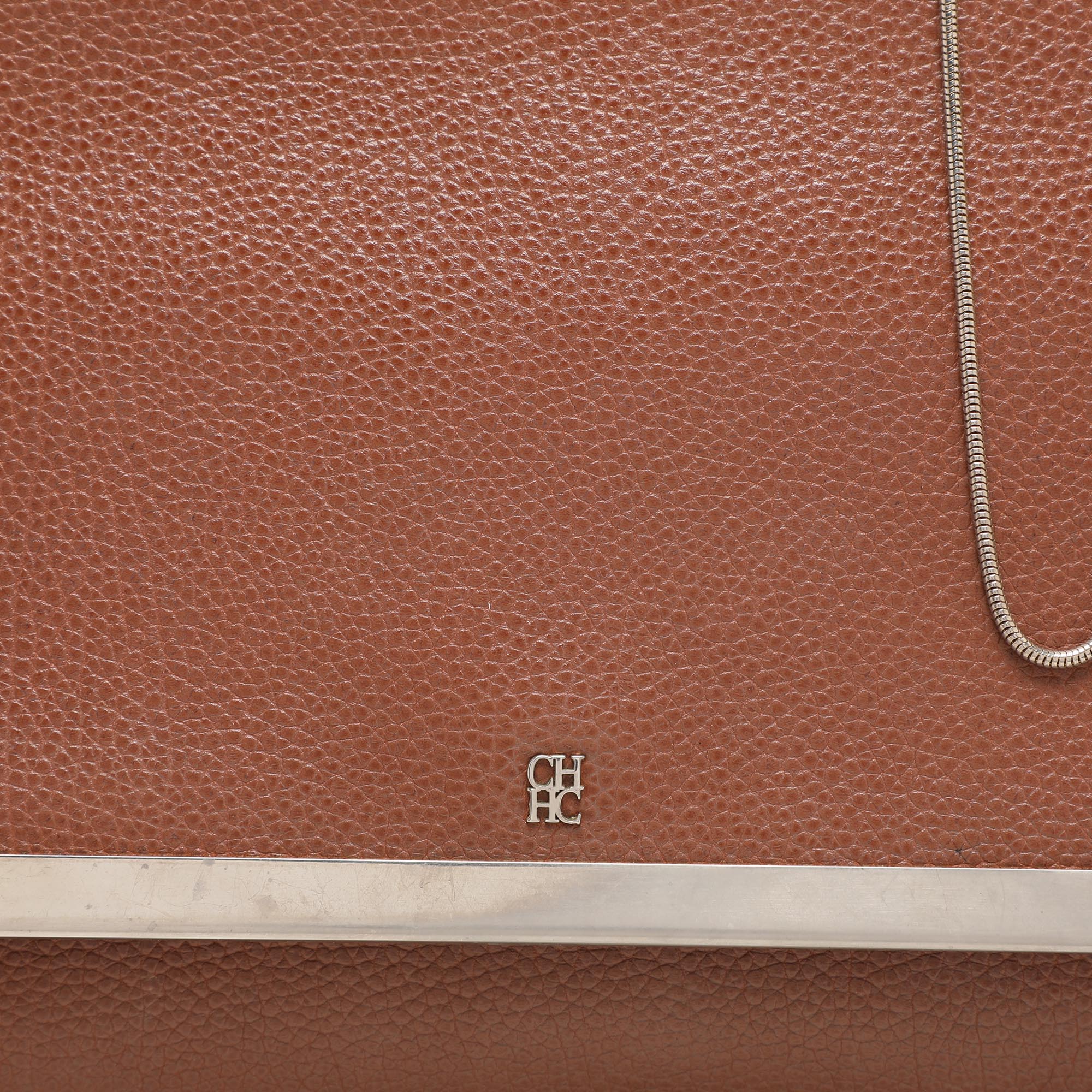 CH Carolina Herrera Brown Leather Chain Clutch 