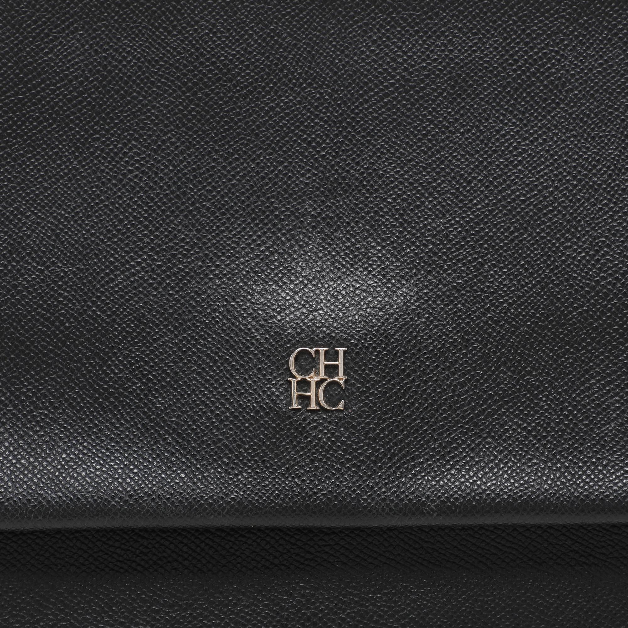 CH Carolina Herrera Black Leather Minuetto Flap Top Handle Bag 