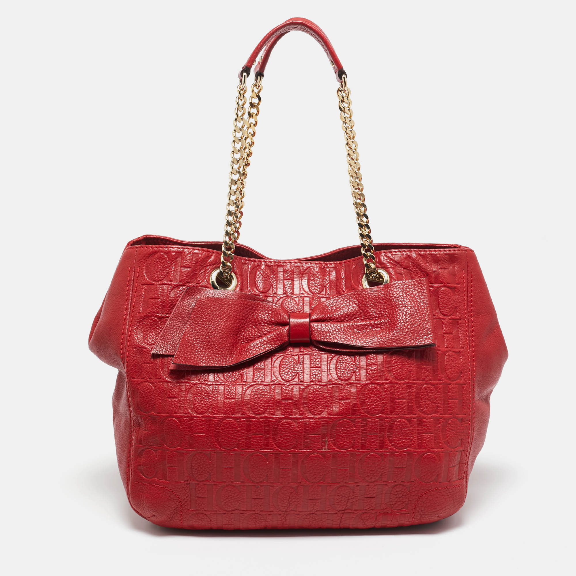 

CH Carolina Herrera Red Monogram Leather Audrey Chain Tote