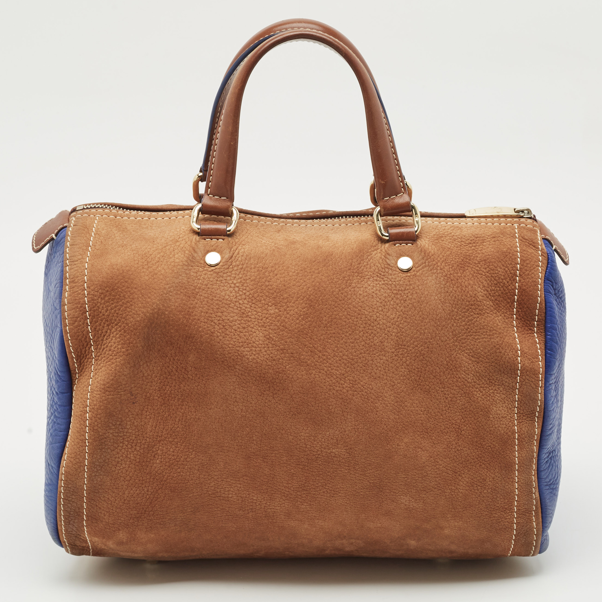

CH Carolina Herrera Brown/Blue Nubuck and Leather Andy Boston Bag