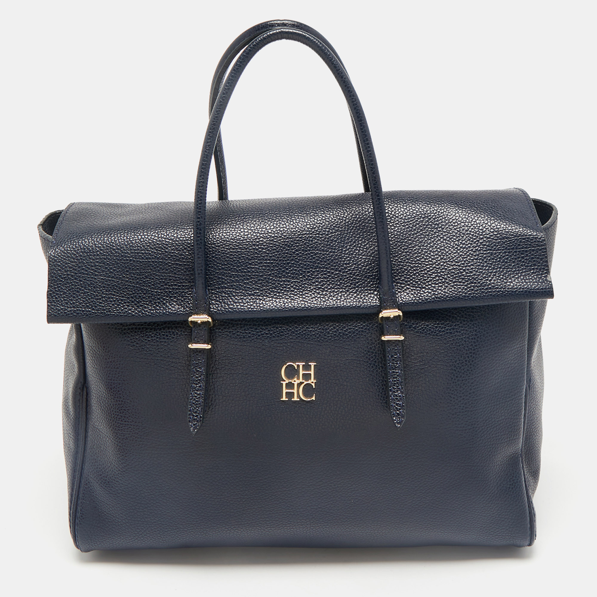 

CH Carolina Herrera Blue Leather Tempo Collection Adagio Tote