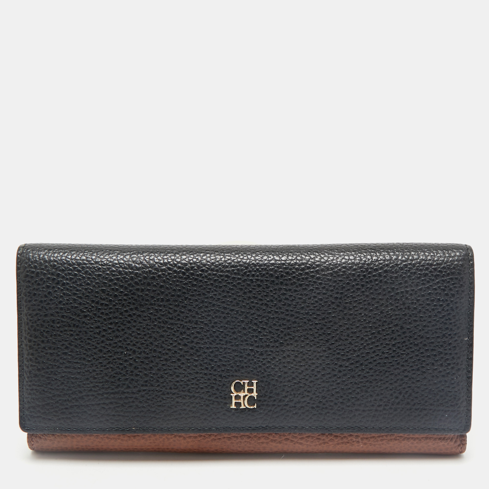 

CH Carolina Herrera Black/Brown Leather Long Trifold Wallet